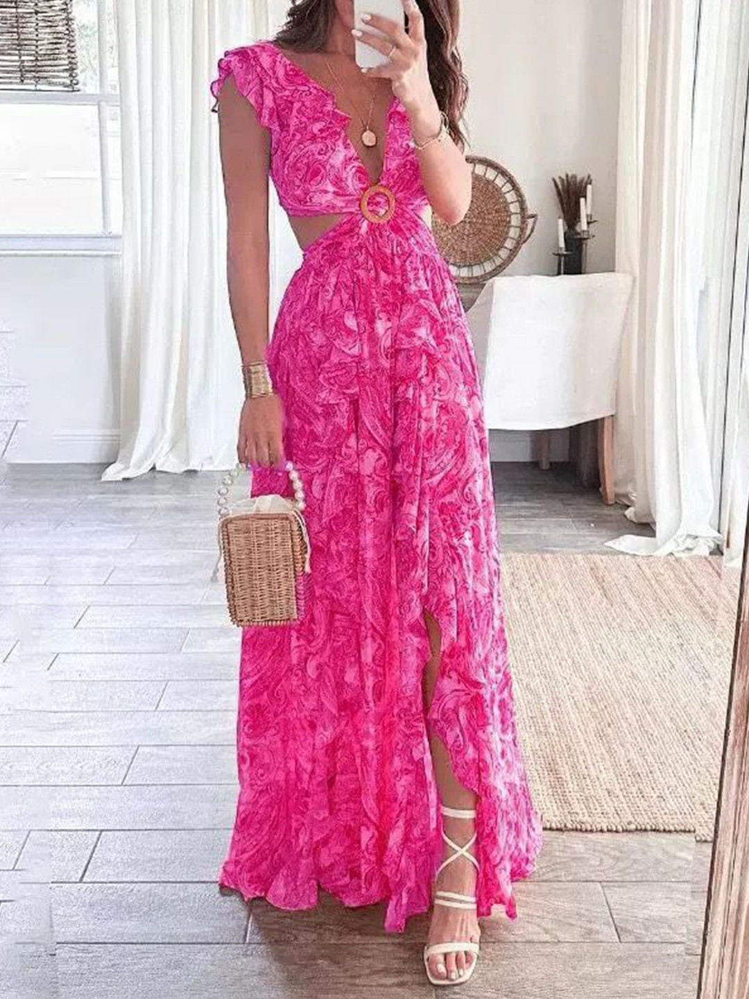 Miss Mosa By Akanksha  Pink Anni Floral Summer Maxi Dress