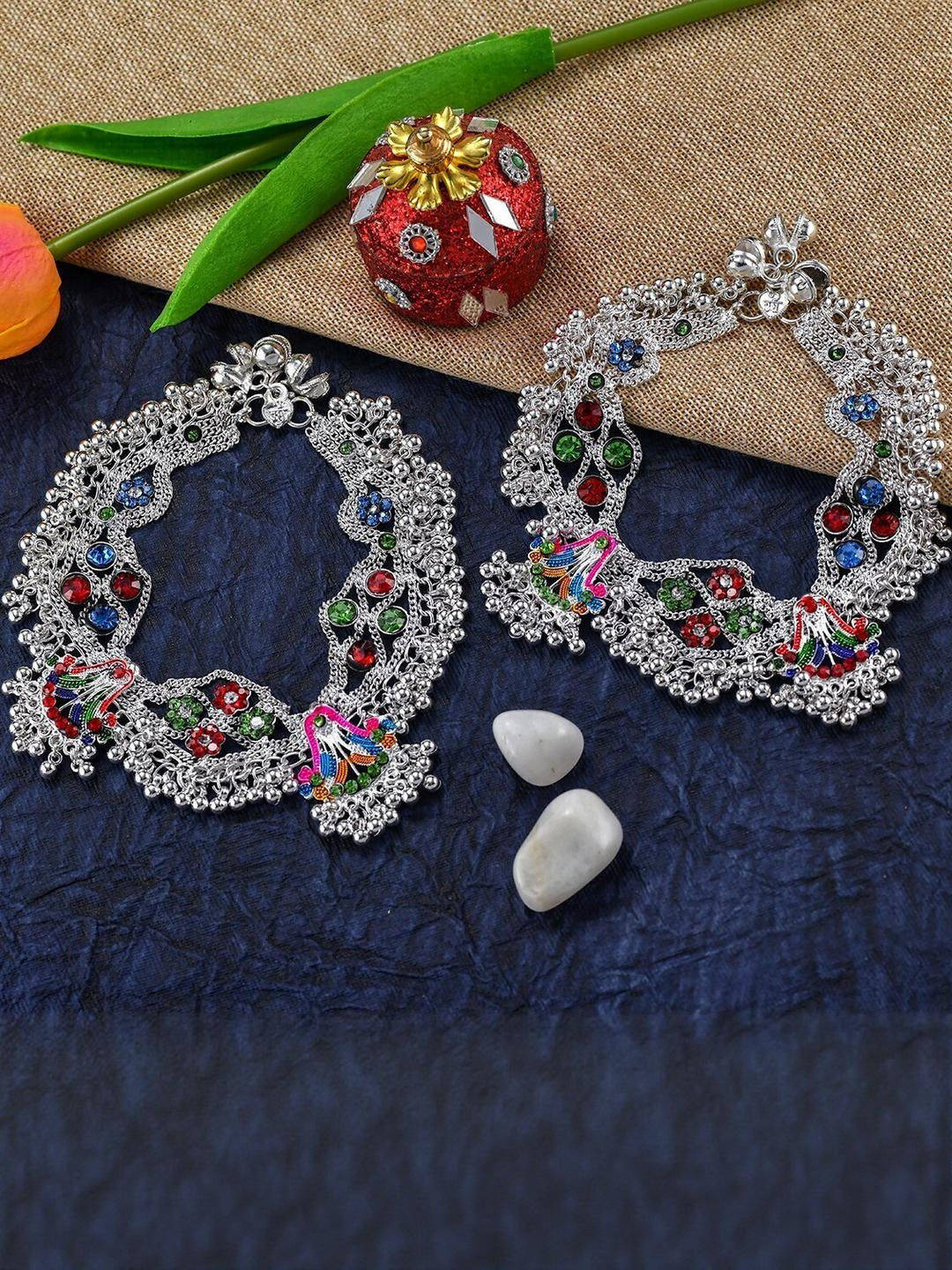 CHARMS Pair of  Artificial Stones and Beads Studded Anklet