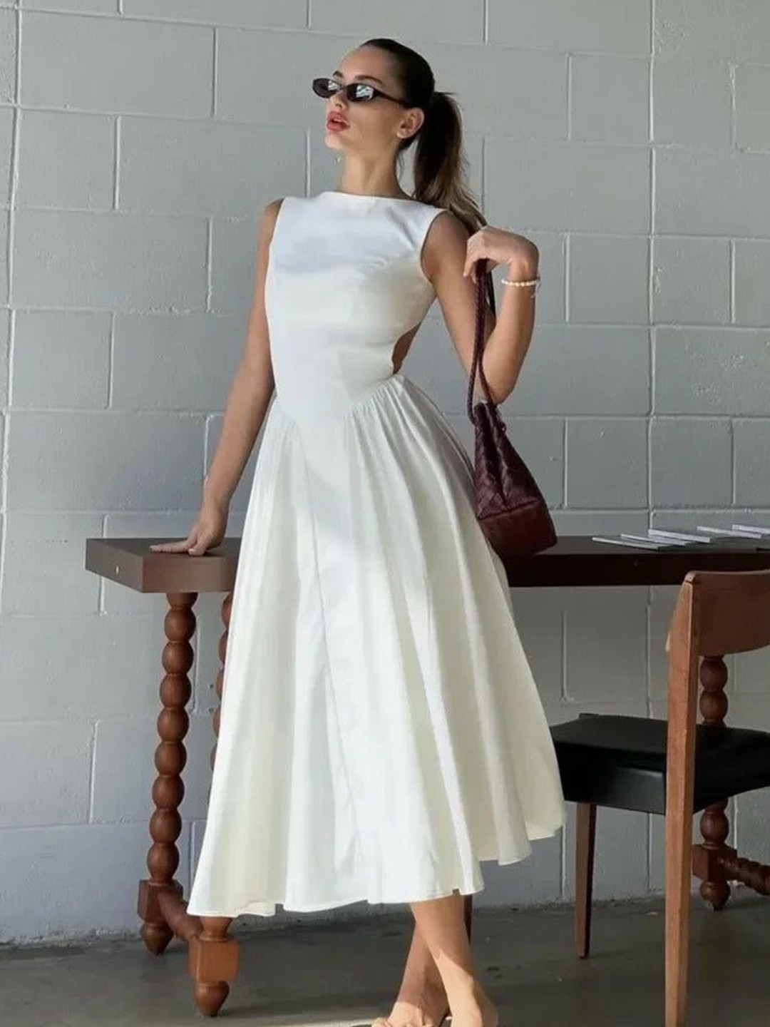 Miss Mosa By Akanksha  White Selma A Line Midi Dress