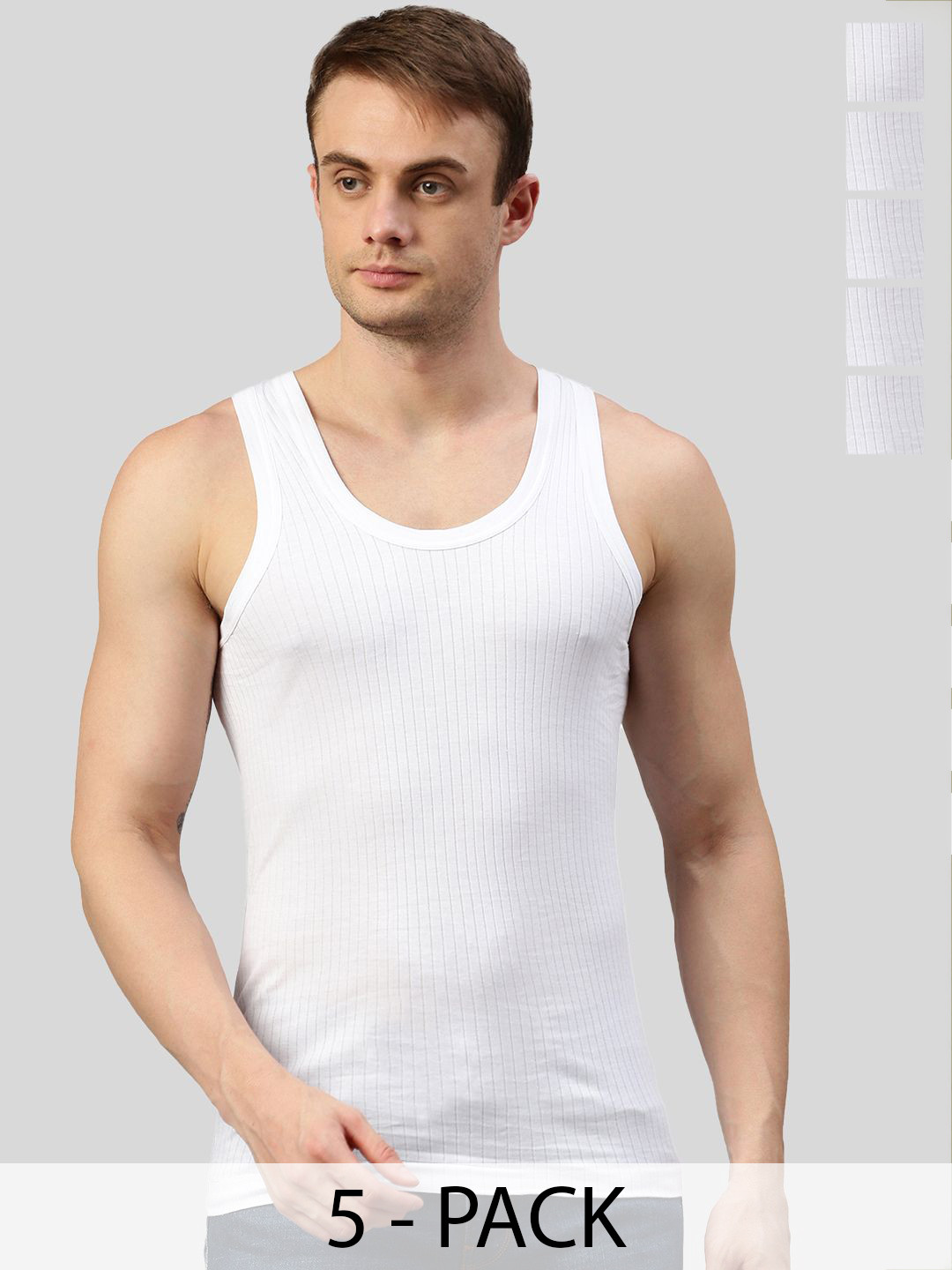 MACHO Sporto Pack Of 5 Ribbed Ultrasoft Pure Cotton Vests ASI021BRN-WHT-5PC