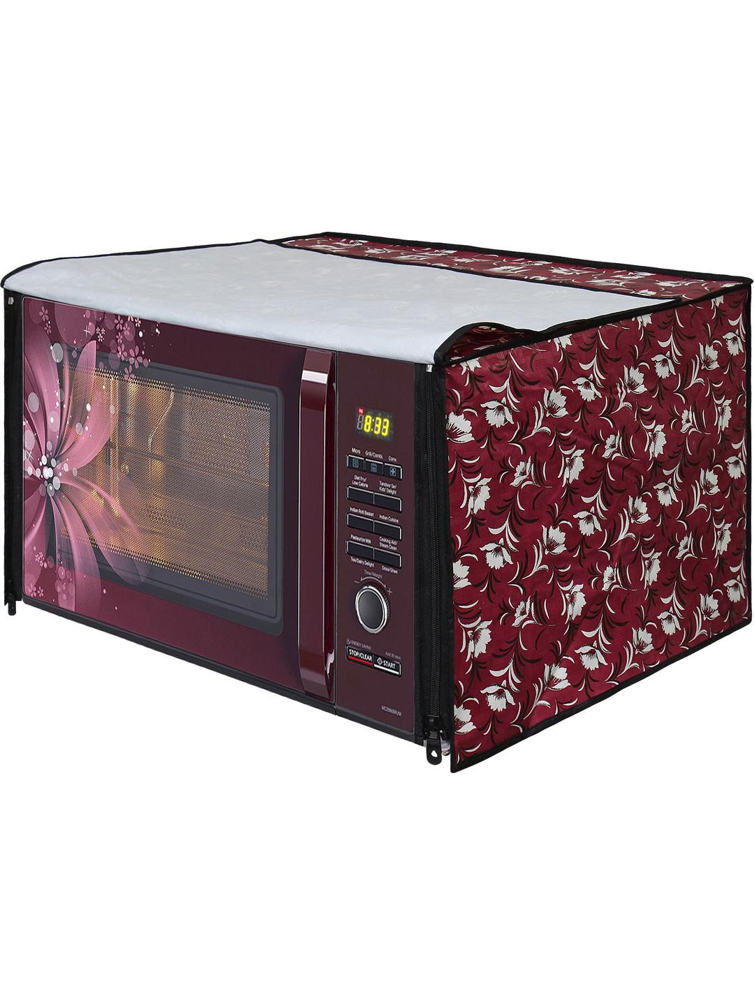Wings Star Unisex Red Color Floral Printed Plastic Microwave Oven Covers