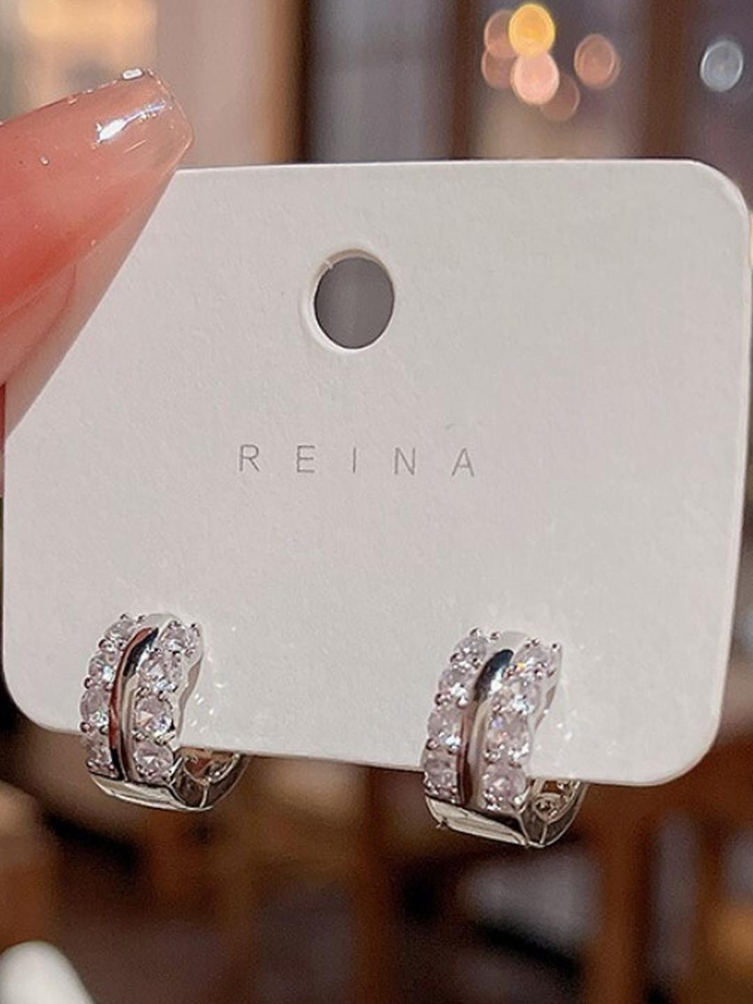 AKISON JEWELS Women White Hoop Crystals Earrings