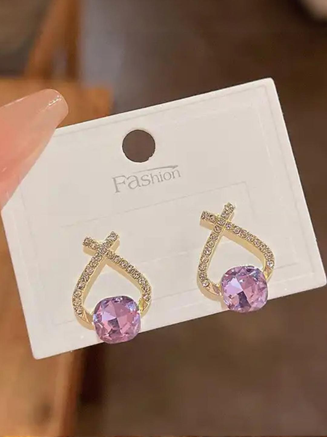 AKISON JEWELS Gold-Plated Artificial Stones Studs Earrings