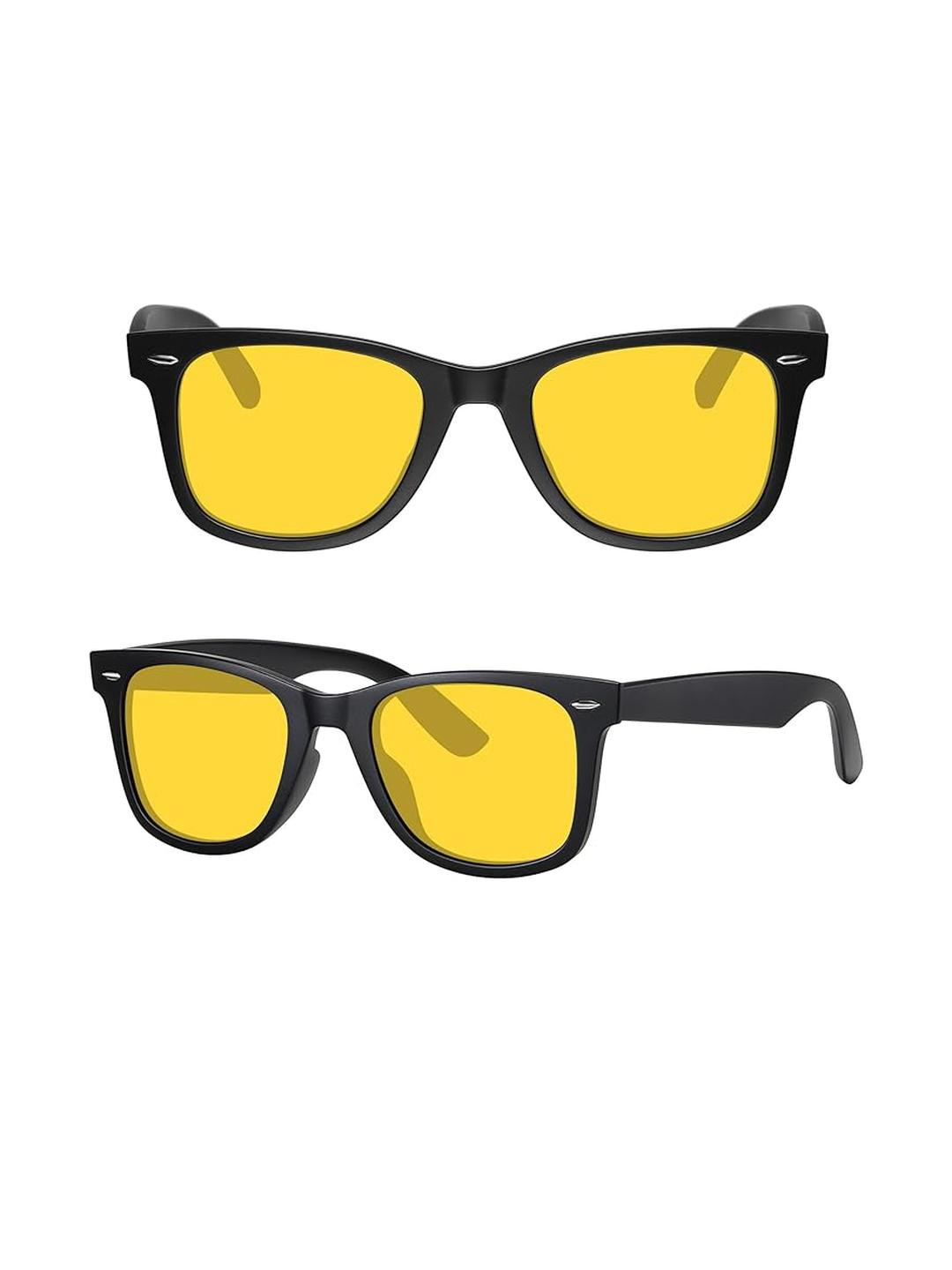 Arzonai Unisex Yellow Lens & Black Pack Of 2 Wayfarer Sunglasses With UV Protected Lens