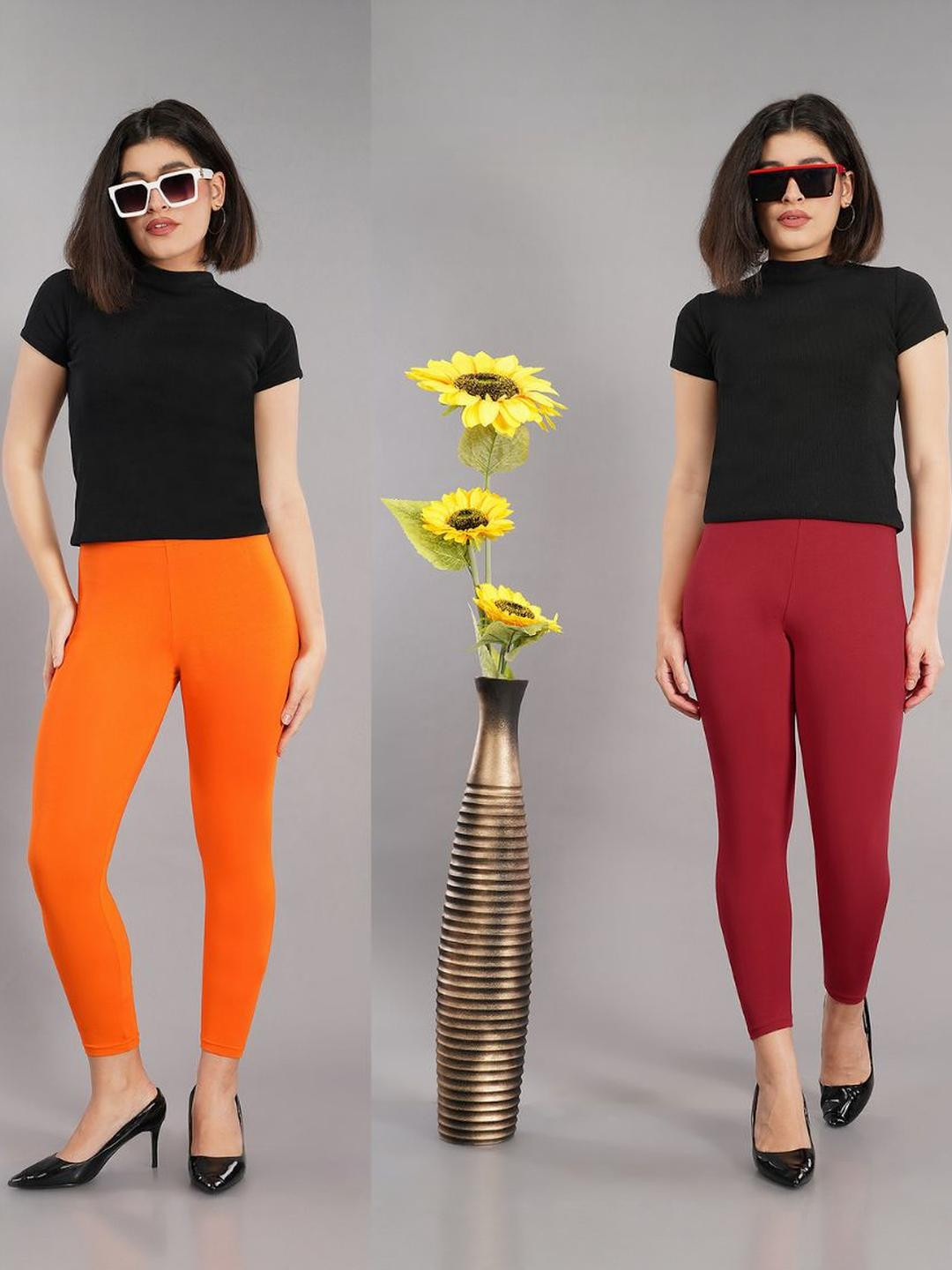 Avaasa Buy Shruthi Multi Pack of 2 Solid Viscose Rayon Ankle Length Leggings for Women