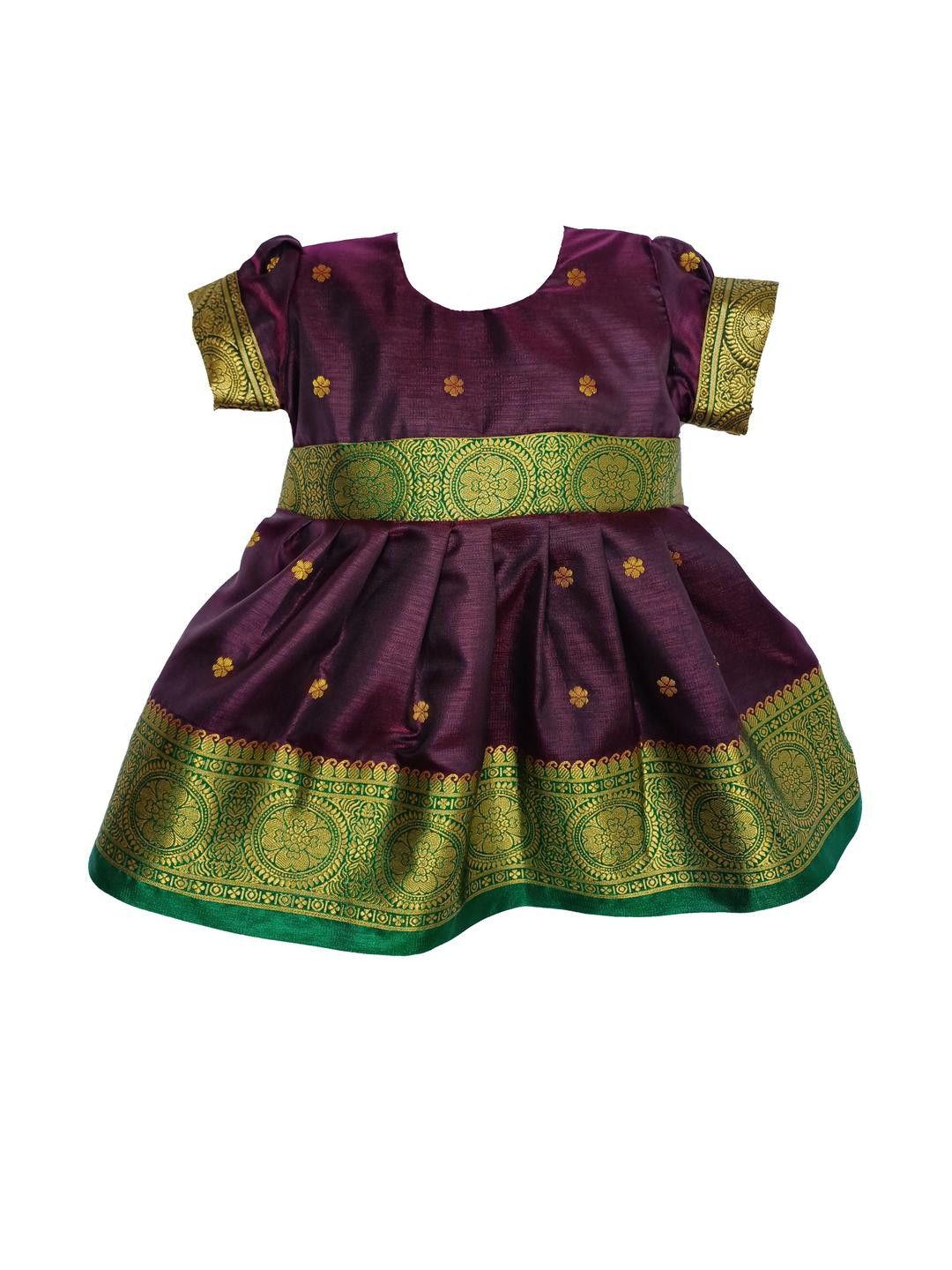 Mom and Me Girls Ethnic Motifs Print Puff Sleeve Fit & Flare Satin Dress