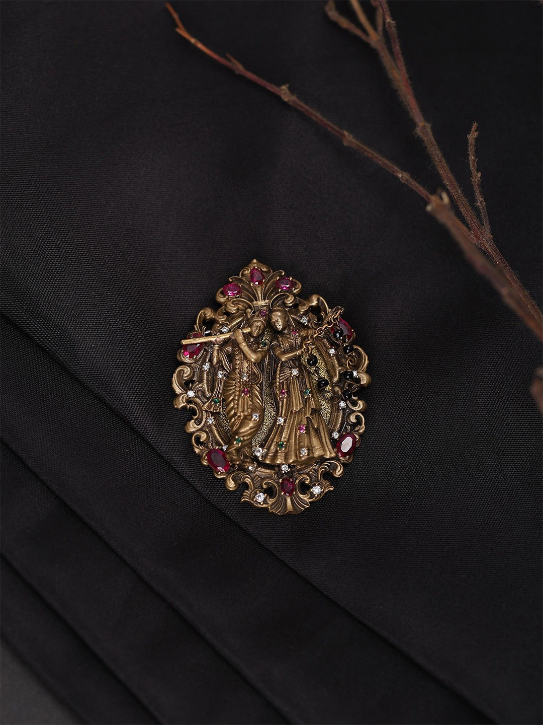 Exotic India Stone Studded Fluting Radha Krishna Brooch