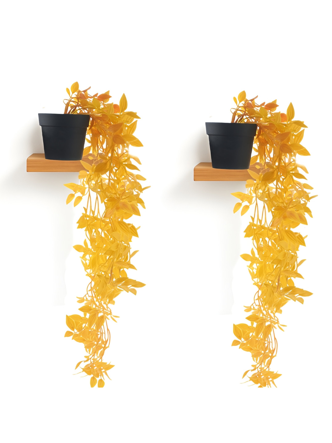 Kuber Industries Black & Yellow 2 Pieces Artificial Plants With Pot