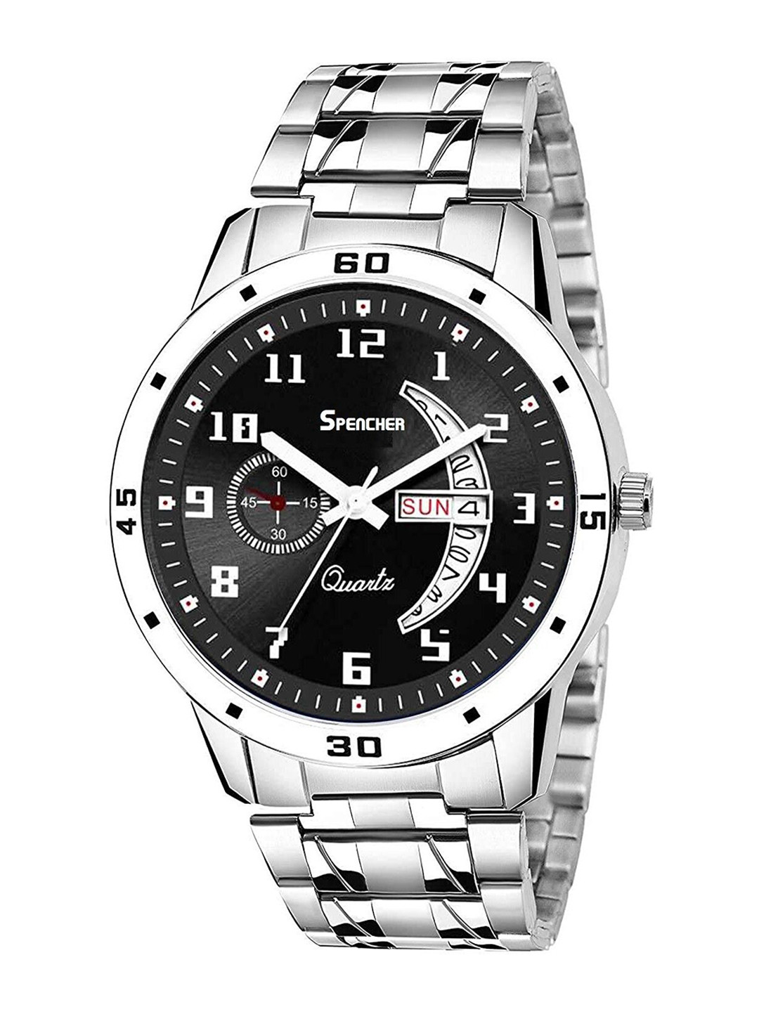 SPENCHER Men Analogue Multi Function Watch SMW DD 1187SM01 Black Dial DD Chain