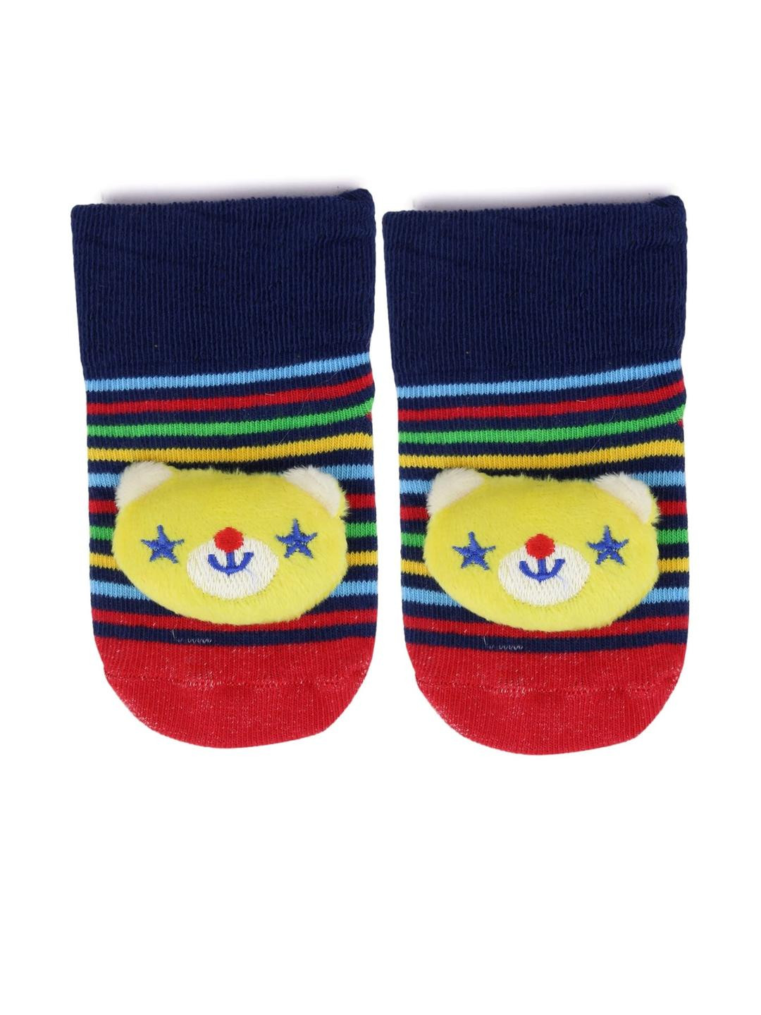 Neska Moda 6 To 12 Months Cotton Teddy Face Baby Ankle Socks/ Booties (Toe to Heel Length - 12 cm, Dark Blue, Yellow)