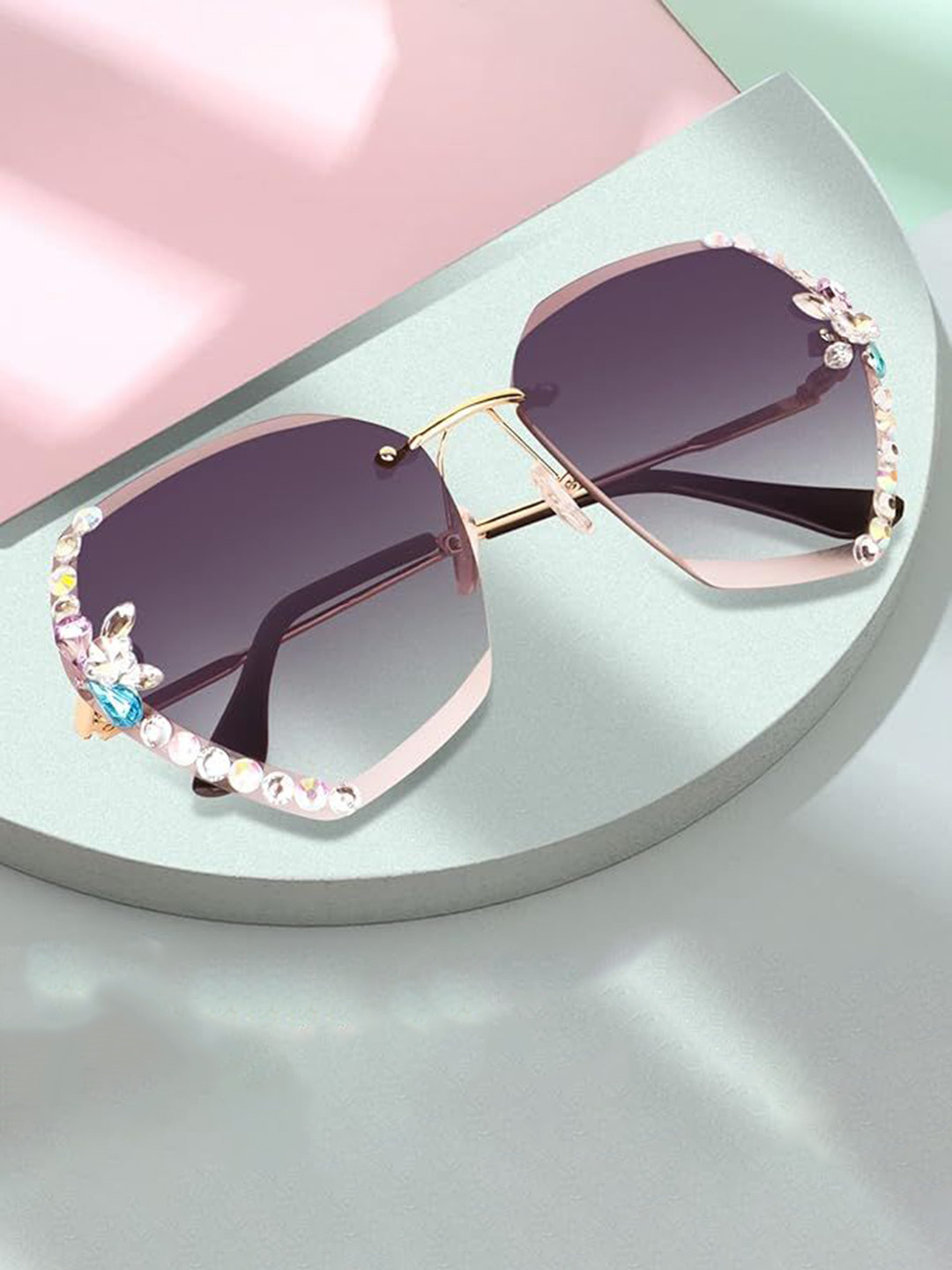 DEXENT COLLECTION Women UV Protected Lens Rimless Butterfly Sunglasses