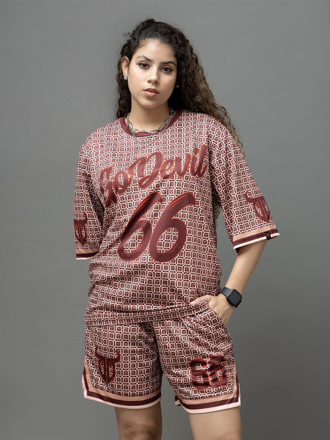 GO DEVIL 66 Printed Round Neck T-Shirt With Shorts Co-Ords