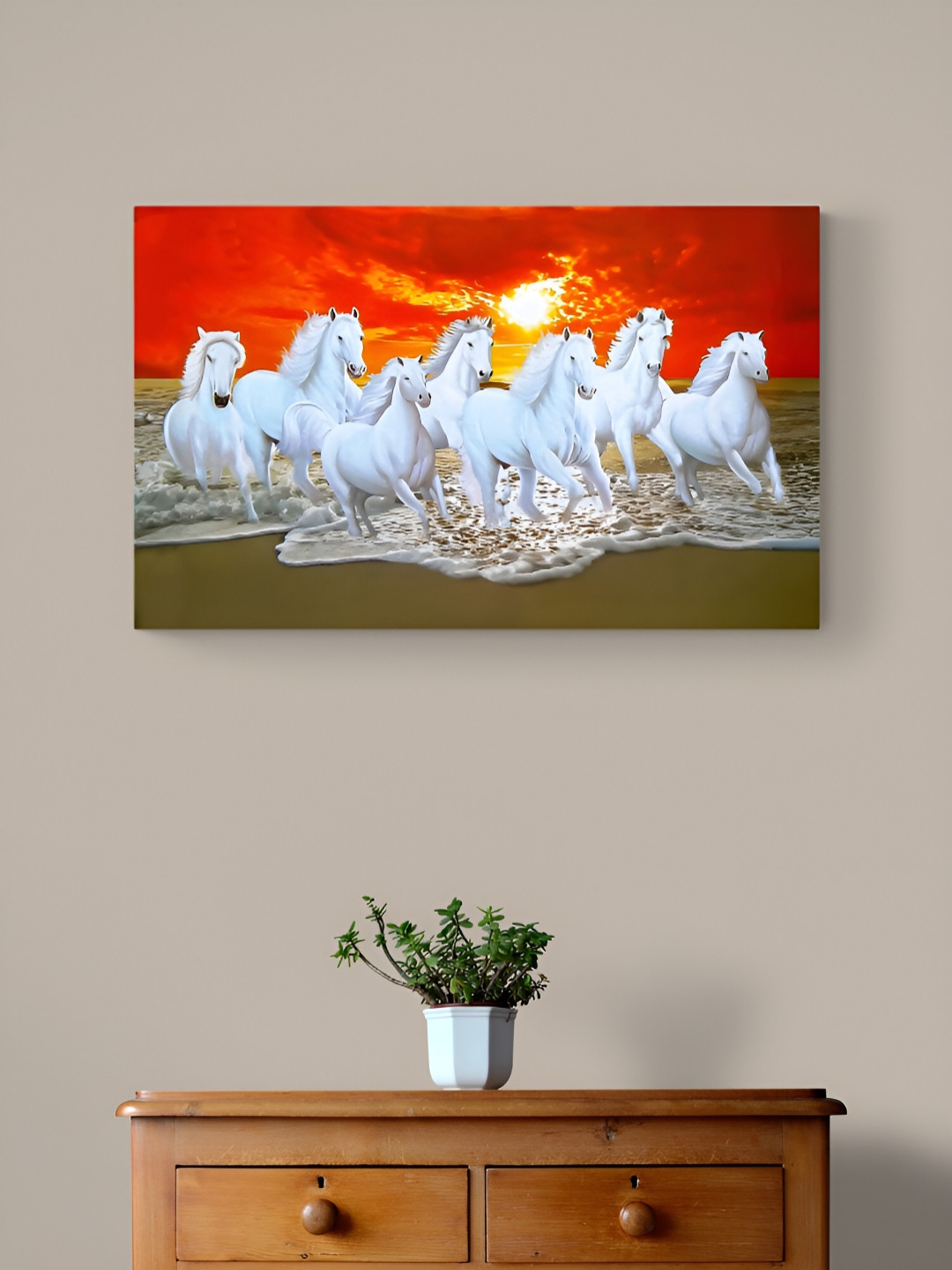 Tushaco Handicrafts Orange & White 1 Piece Seven Canvas Wall Art