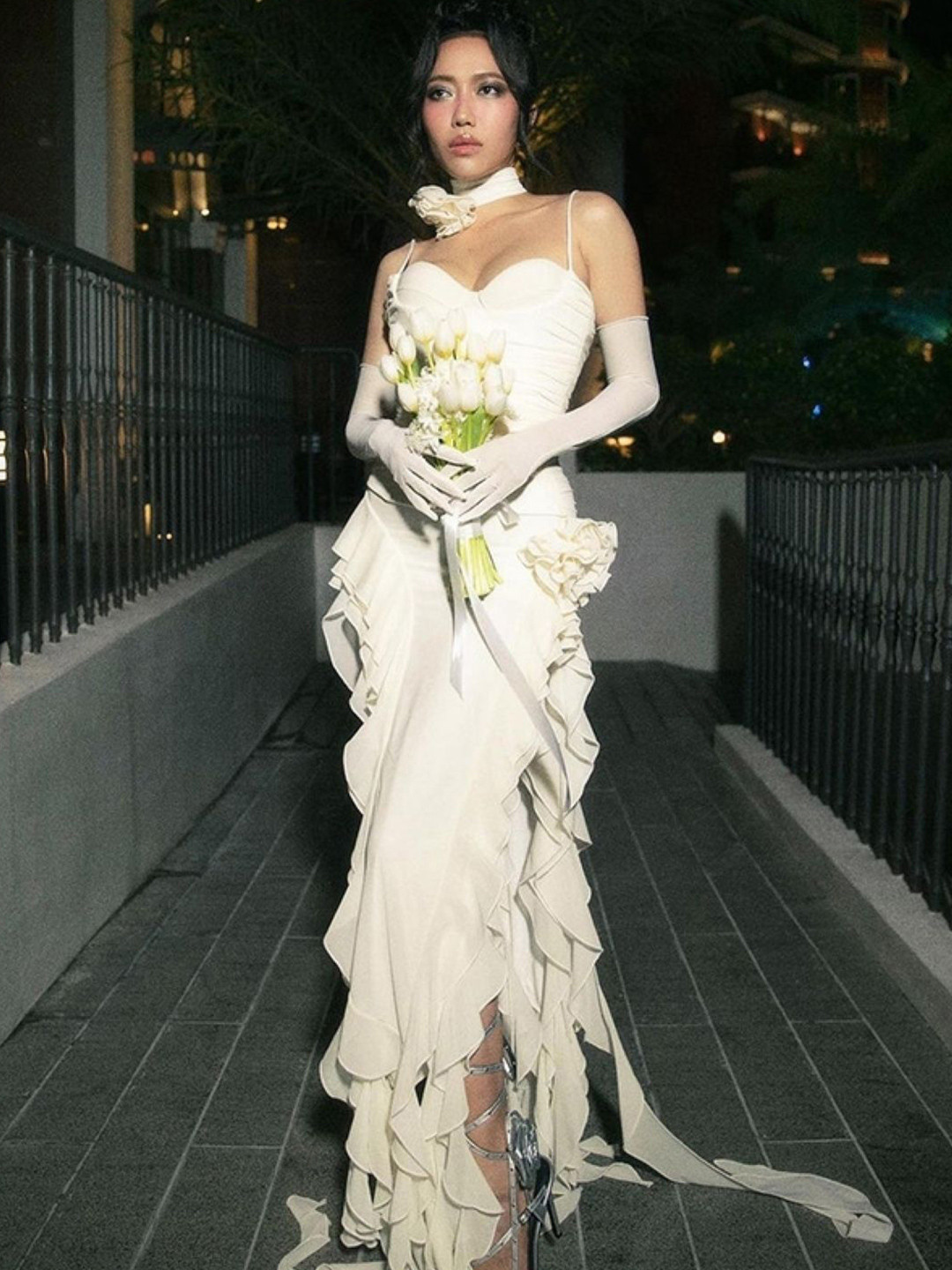 KPOP Women Shoulder Straps  Maxi Dress with Ruffles Styel