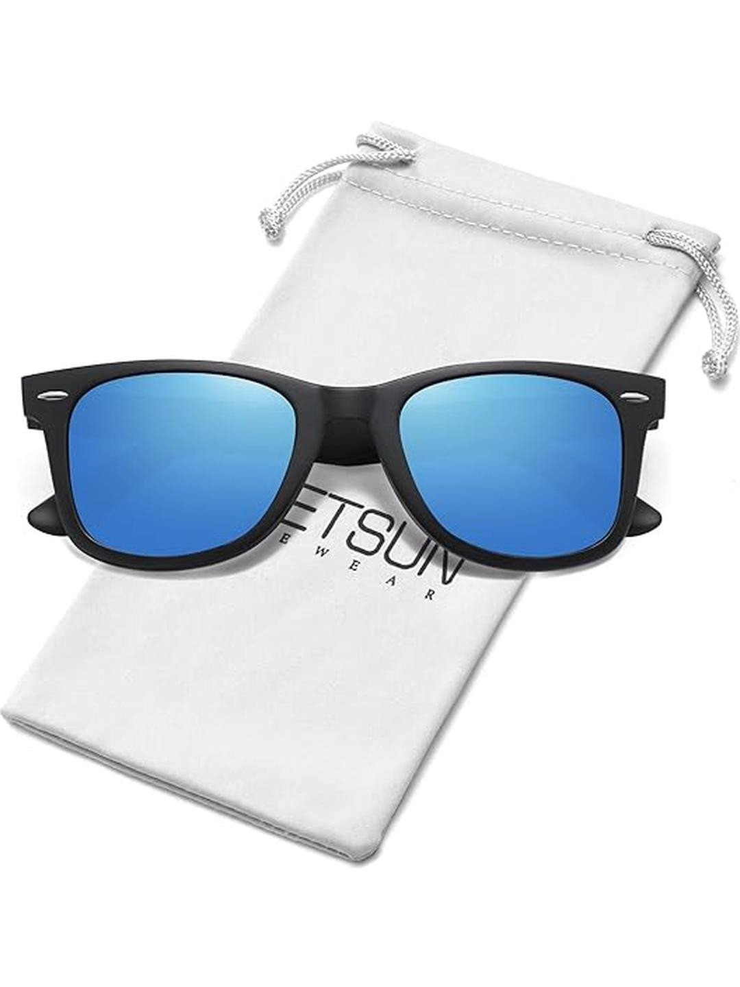 Arzonai Unisex Blue Color Wayfarer Sunglasses with Black Frame And UV-Protected Lenses