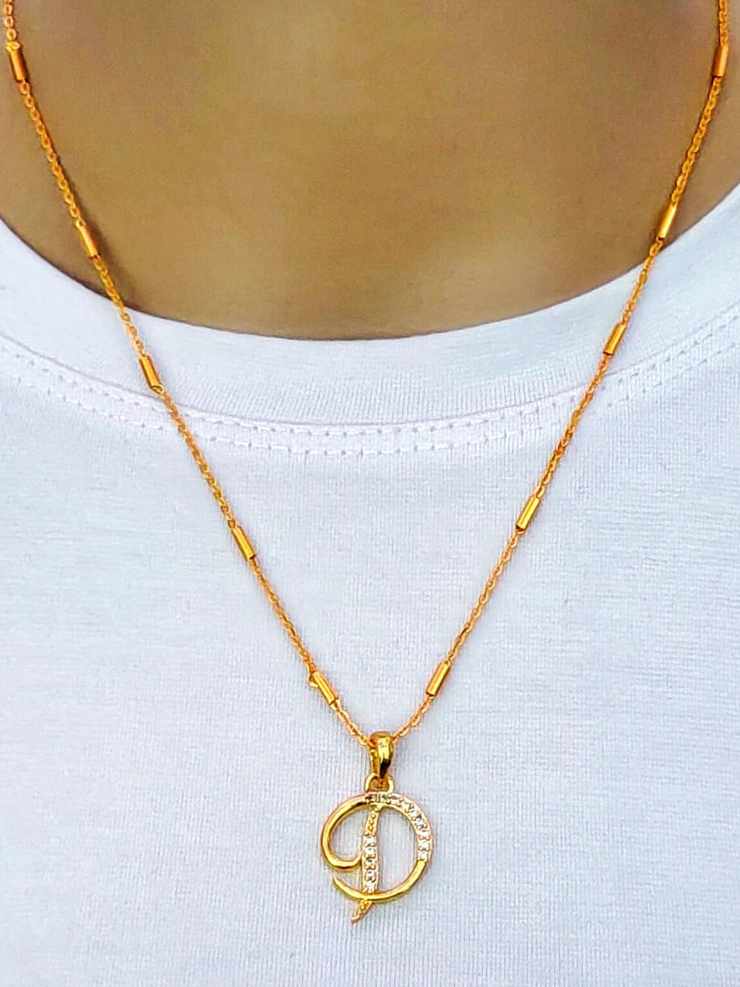 CLONEO Gold-Plated Letter D Shaped Pendant with Chain