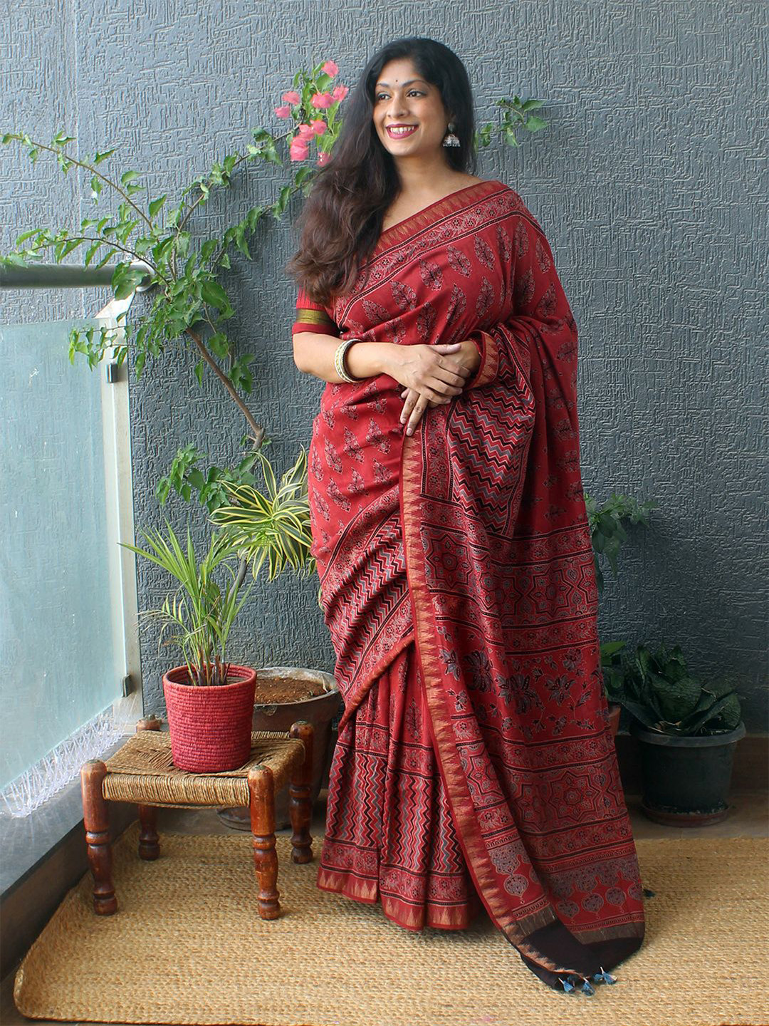 Weaves of Tradition Ajrak Hand Block Print Saree