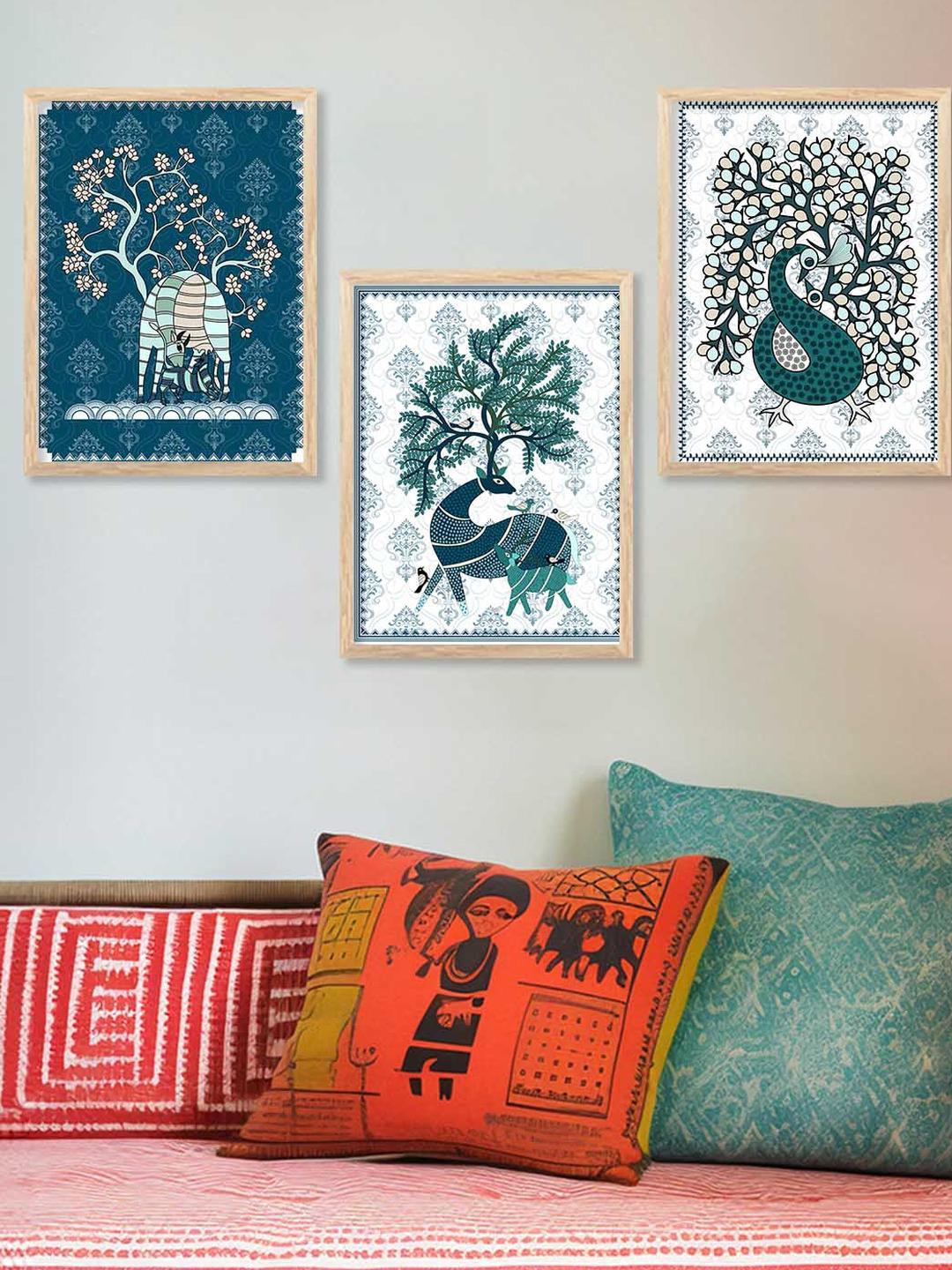 WALLLANE Brown 3Pc Wood Religious Wall Paintings