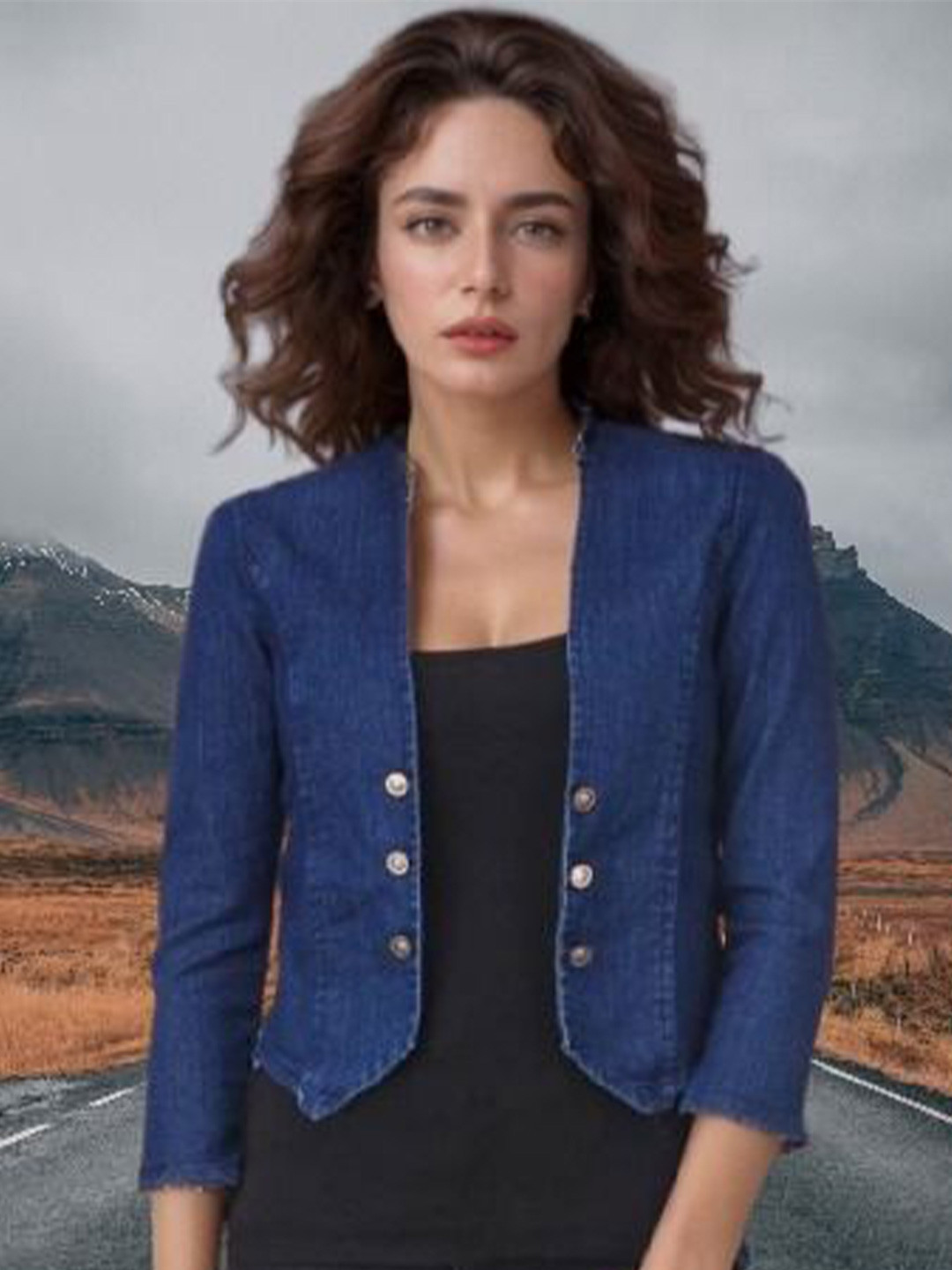 OOTPTAANG Three-Quarter Sleeves Cotton Asymmetric Crop Shrug