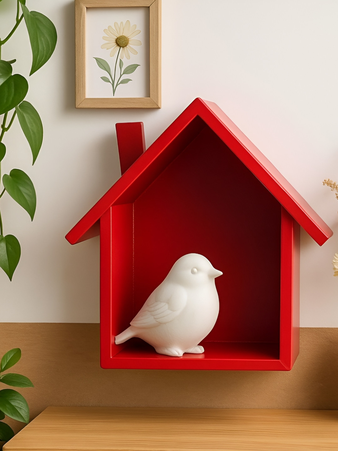 GLOBALLY INDIAN Shelf, Accent Wood Matte Hanging Hall Decorative Bird Cage-3.9In