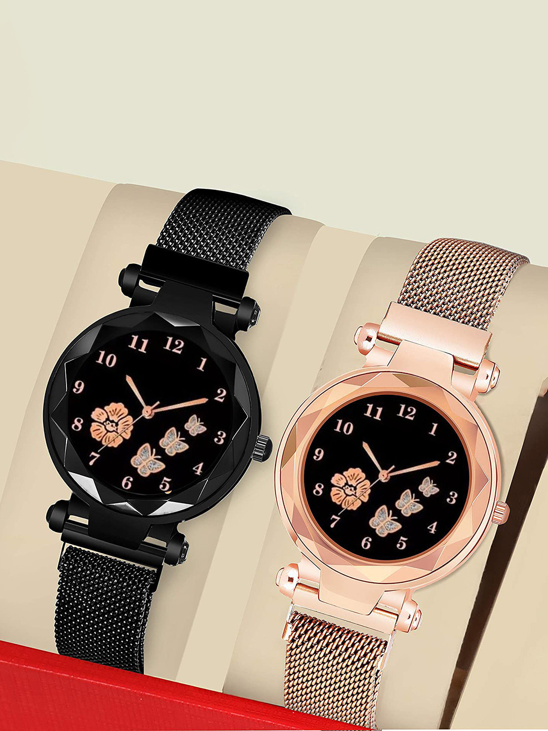 CERO Unisex Pack of 2 Printed Bracelet Style Straps Analogue Multi Function Watch Com2-FBF