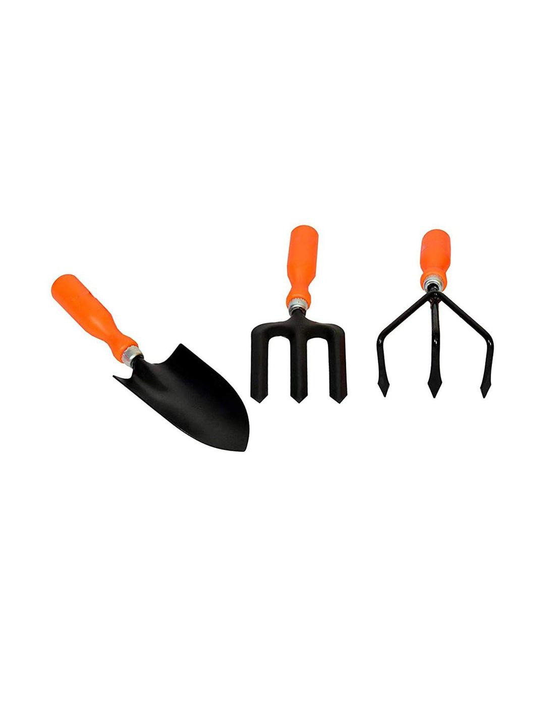 Go Hooked Orange & Black Set of 3 Gardening Hand Cultivator Trowel & Weeding Fork