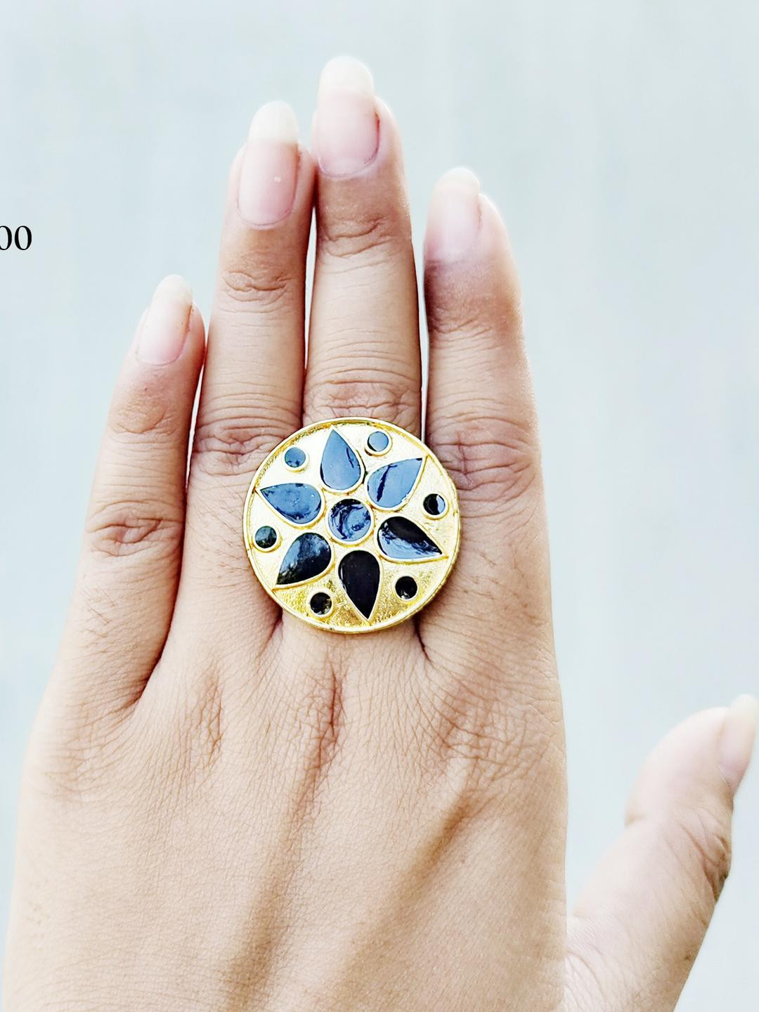 Balaji Gold Women Black Ring