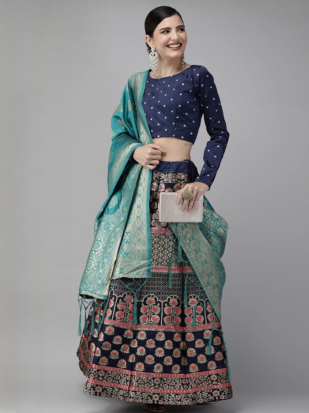 Mr Y Printed Thread Work Semi-Stitched Lehenga & Unstitched Blouse With Dupatta