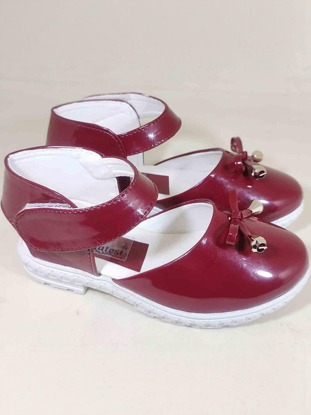 NEW LATEST Girls Maroon & White Slip On With Bow Round Toe Flats