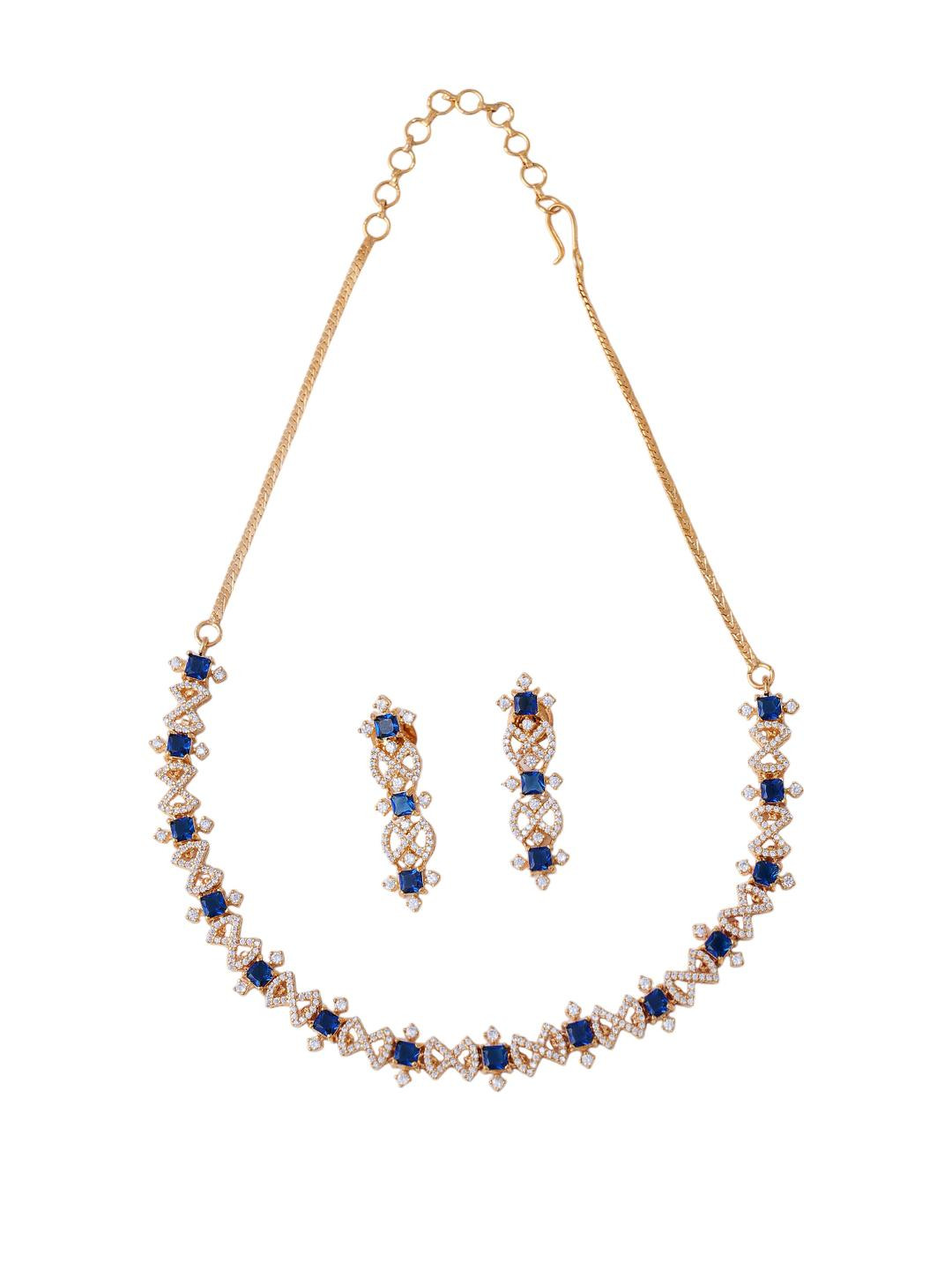 KAYRAH Women Blue White CZ Stone Studded Necklace with Earrings