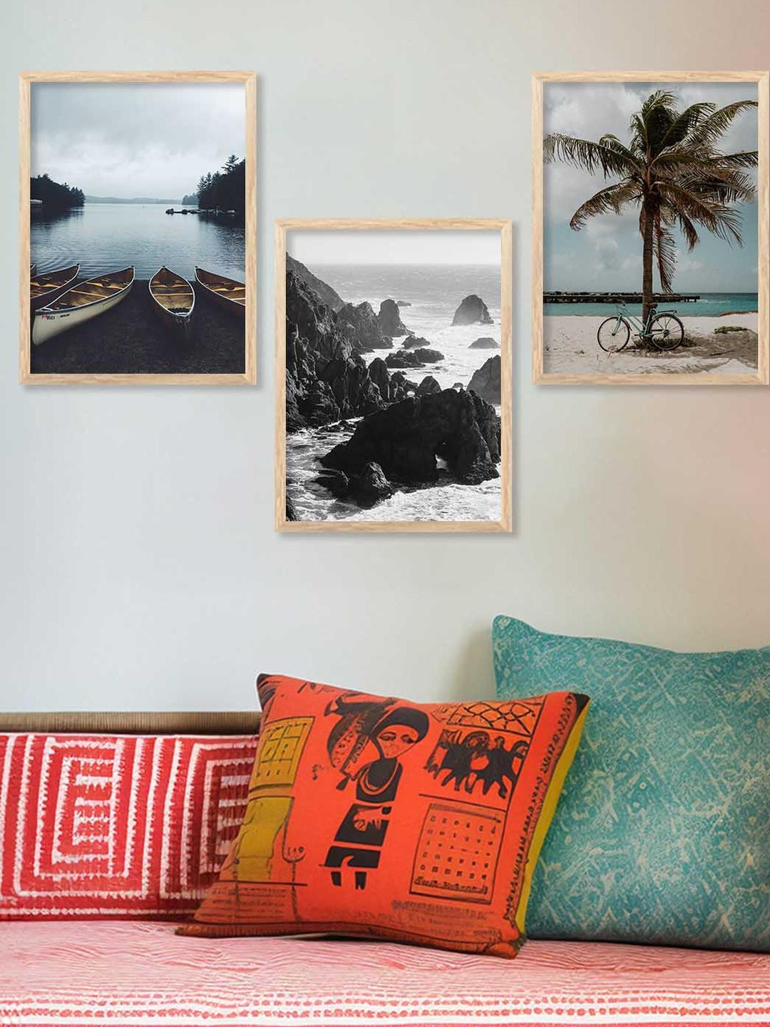 WALLLANE Multicoloured 3 Piece Wood Contemporary Wall Paintings