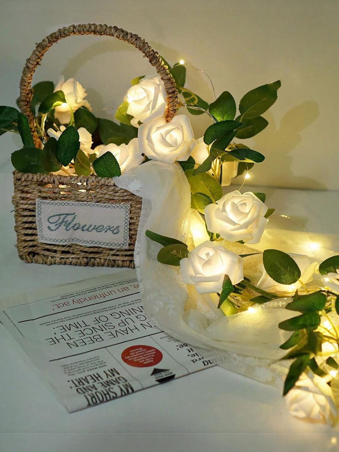 Decorcity 14 Artificial Flower Rose Vine String Light Lamp