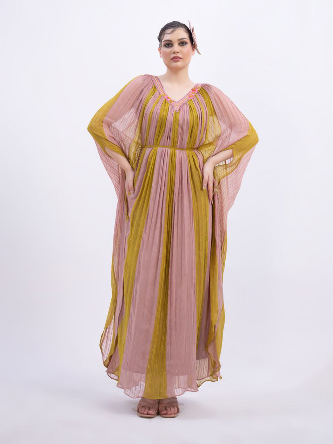 MERGE DESIGN Women Striped Festive Kaftan Kurta