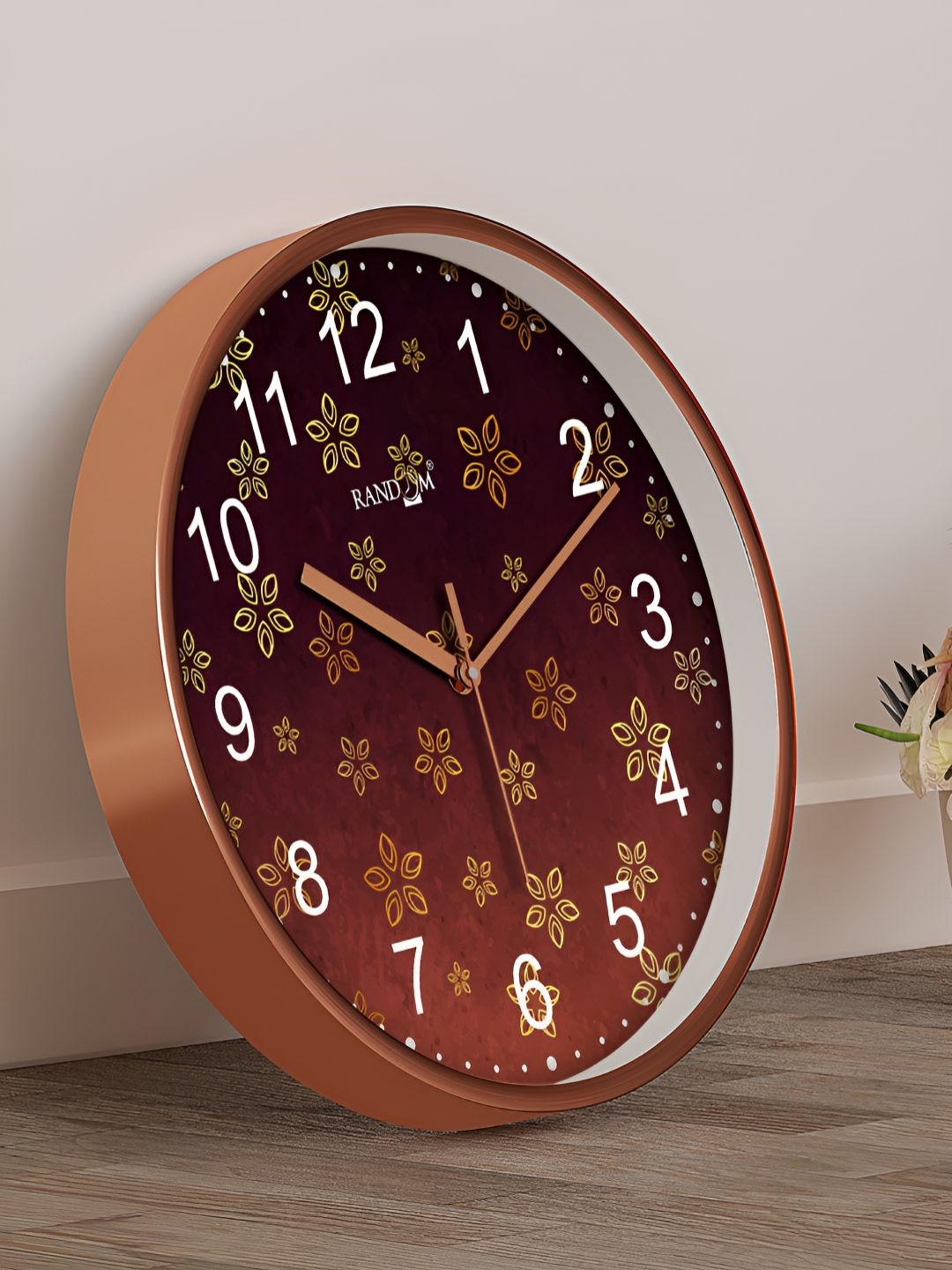 RANDOM Red & Brown Round Printed Wall Clock