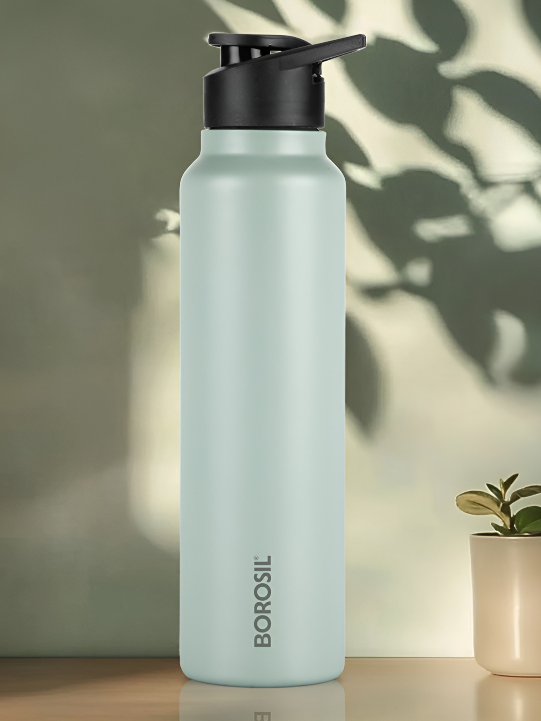 BOROSIL Sea Green & Black Typography Printed Stainless Steel Tip Open Water Bottle 1000ml