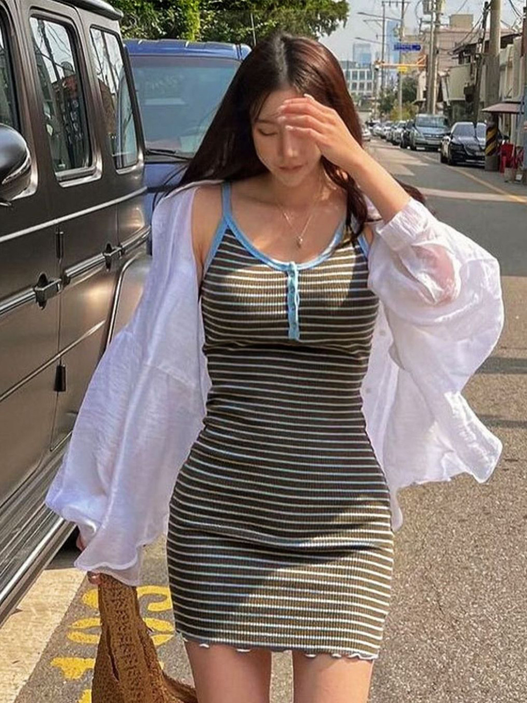 KPOP Striped Ribbed Bodycon Mini Dress