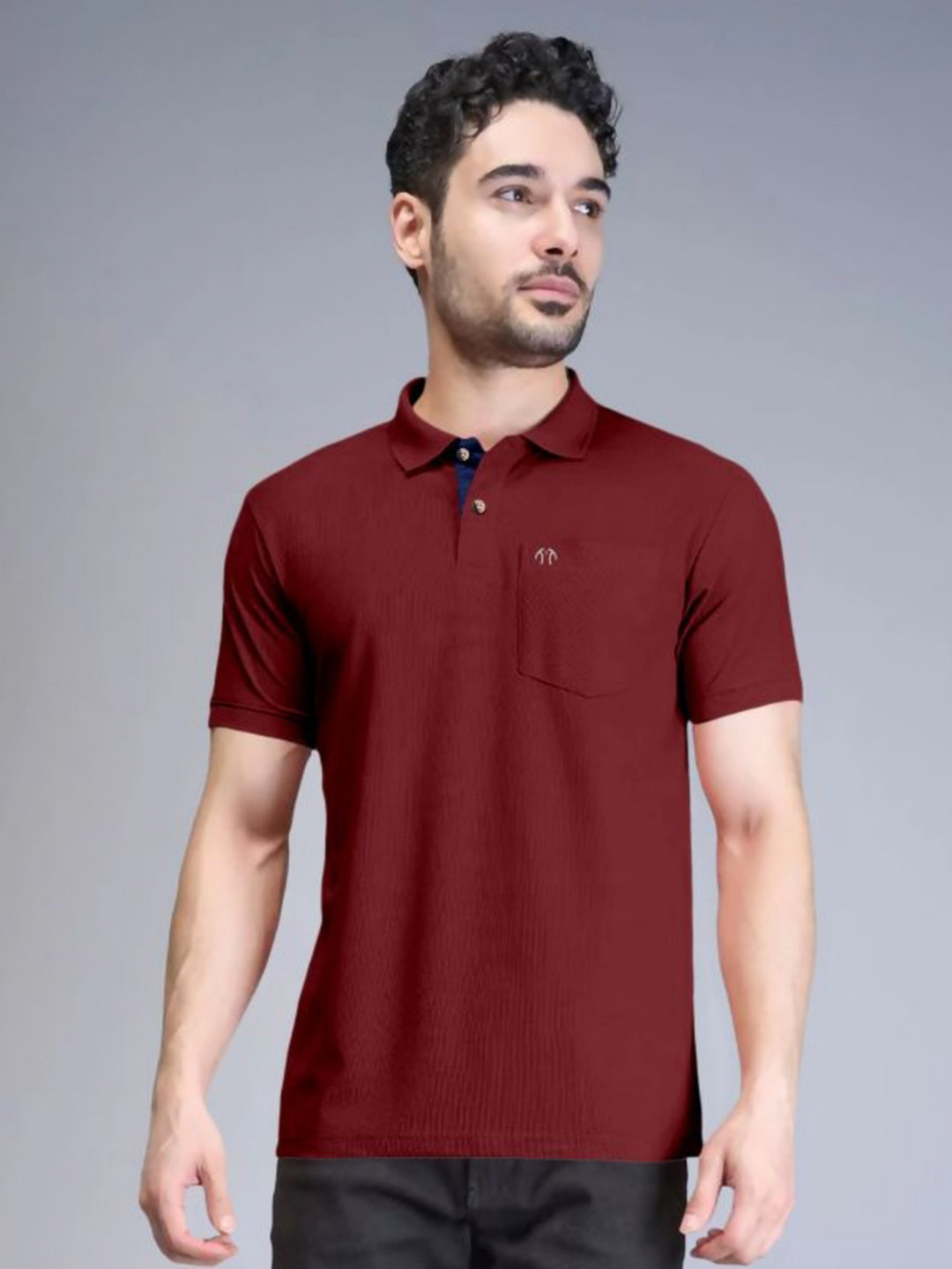 Triptee Men Solid Polo Collar Cotton T-shirt