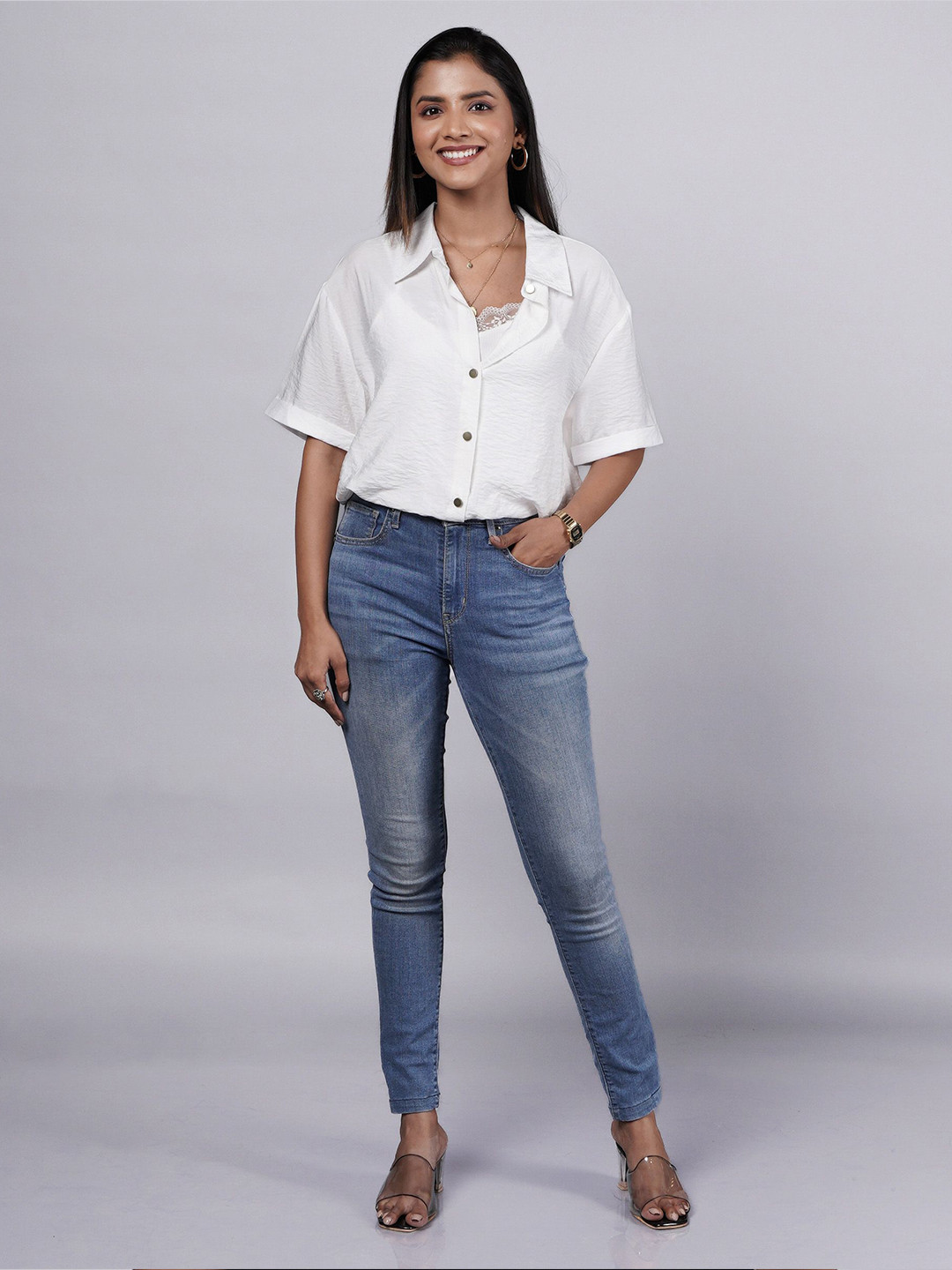 French Theory Women Shirt Collar Textured Oversized  Shirt Style