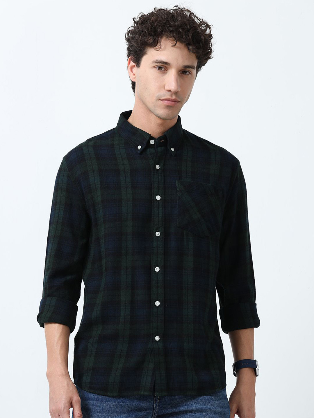 Espanshe Men Checked Button-Down Collar Pure Cotton Casual Shirt