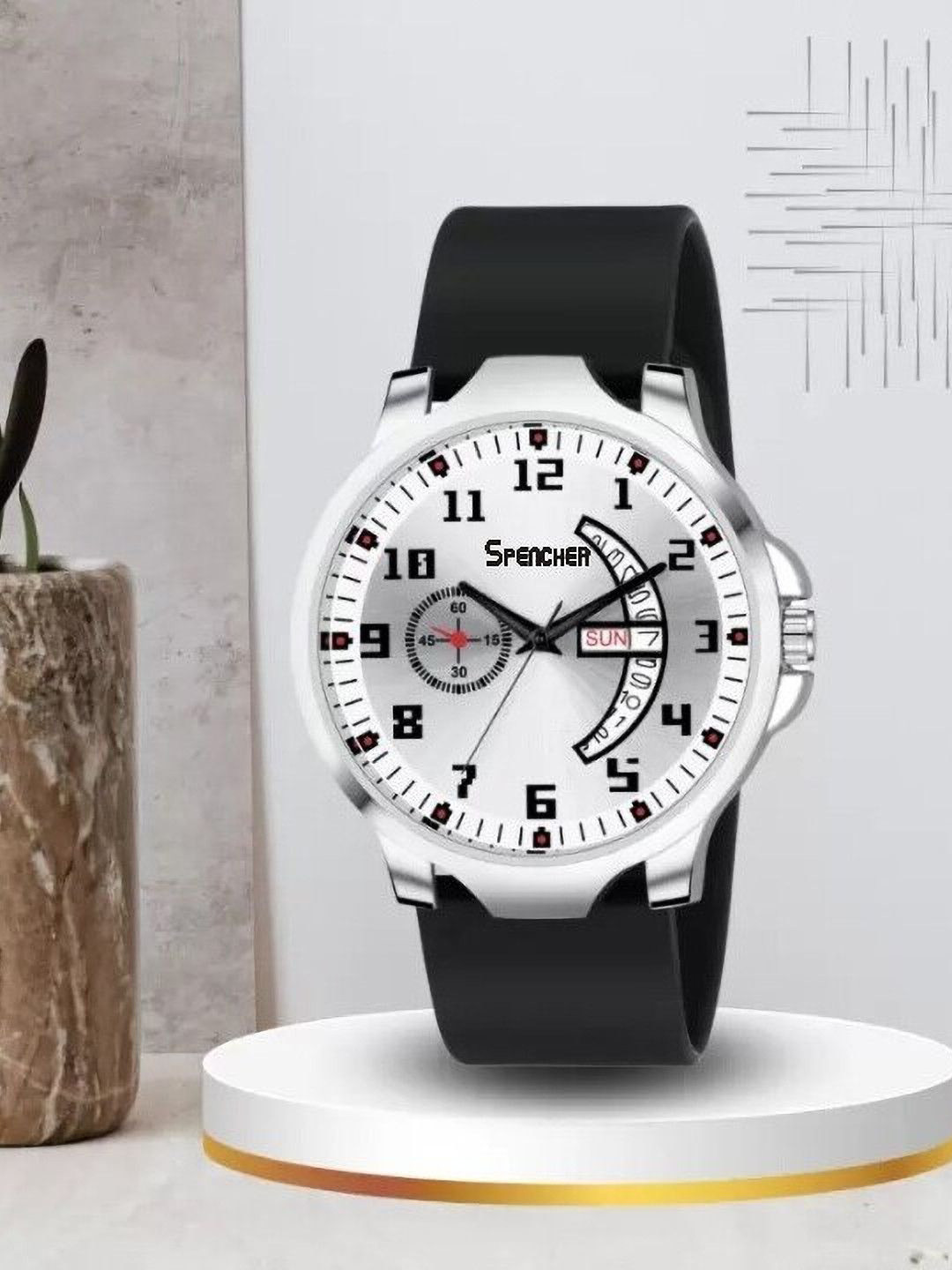 SPENCHER Men  Analogue Multi Function Watch PVC Strap Nexon DD Silver Dial Black Strap