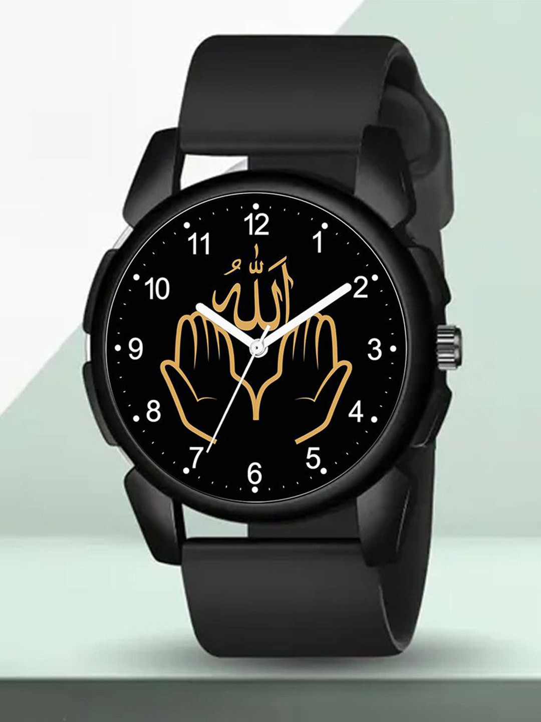 CSAMON Men Dial & Straps Round Reset Time Analogue Watch J16BLK Islamic NUM03 BLK804