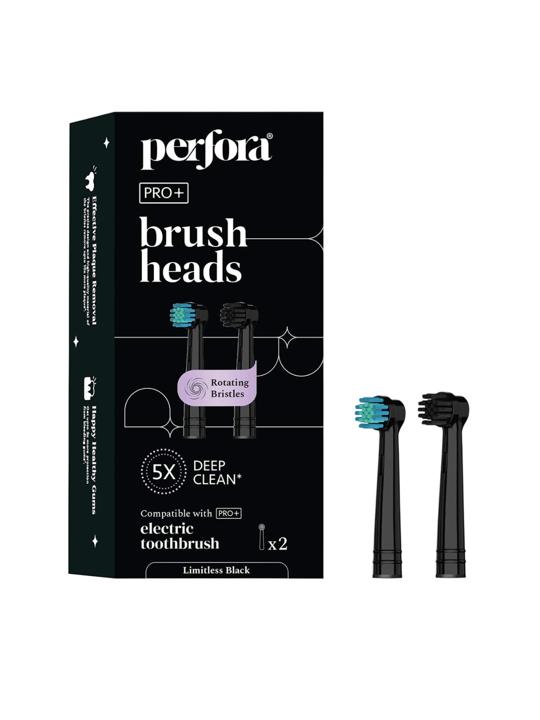 Perfora Set of 2 Replacement Brush Head for Oscillating Electric Toothbrush - Black