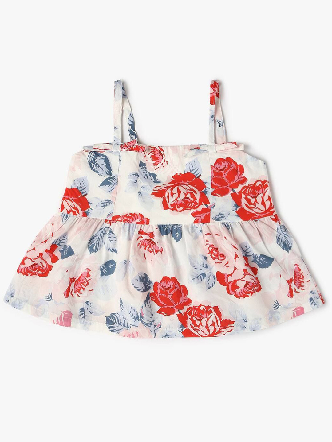 GAP Girls Floral Printed Pure Cotton Spaghetti Strap Peplum Top
