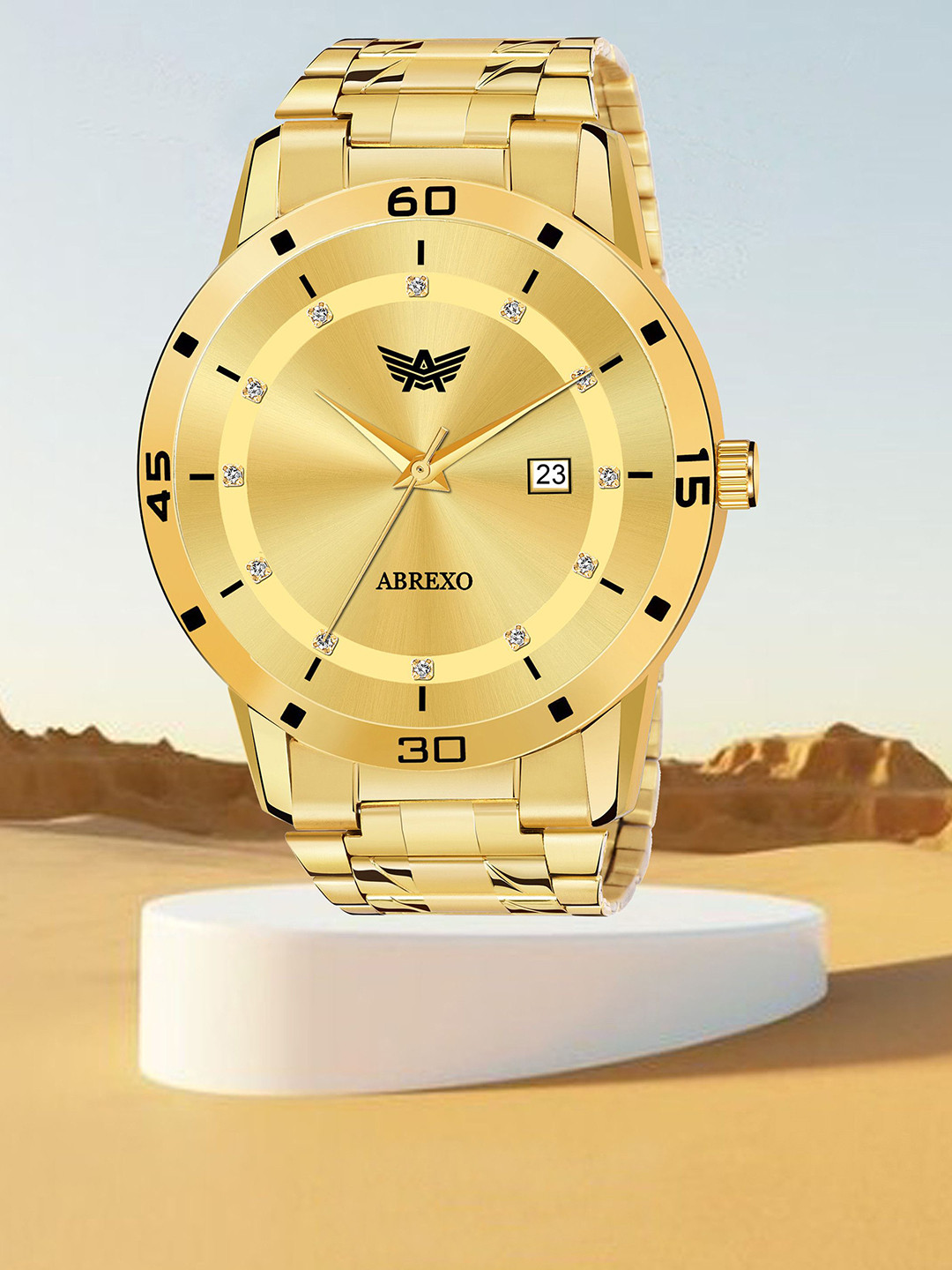 Abrexo Men Printed Dial & Stainless Steel Bracelet Style Straps Analogue Watch Abx-1670 Gold Chain watch