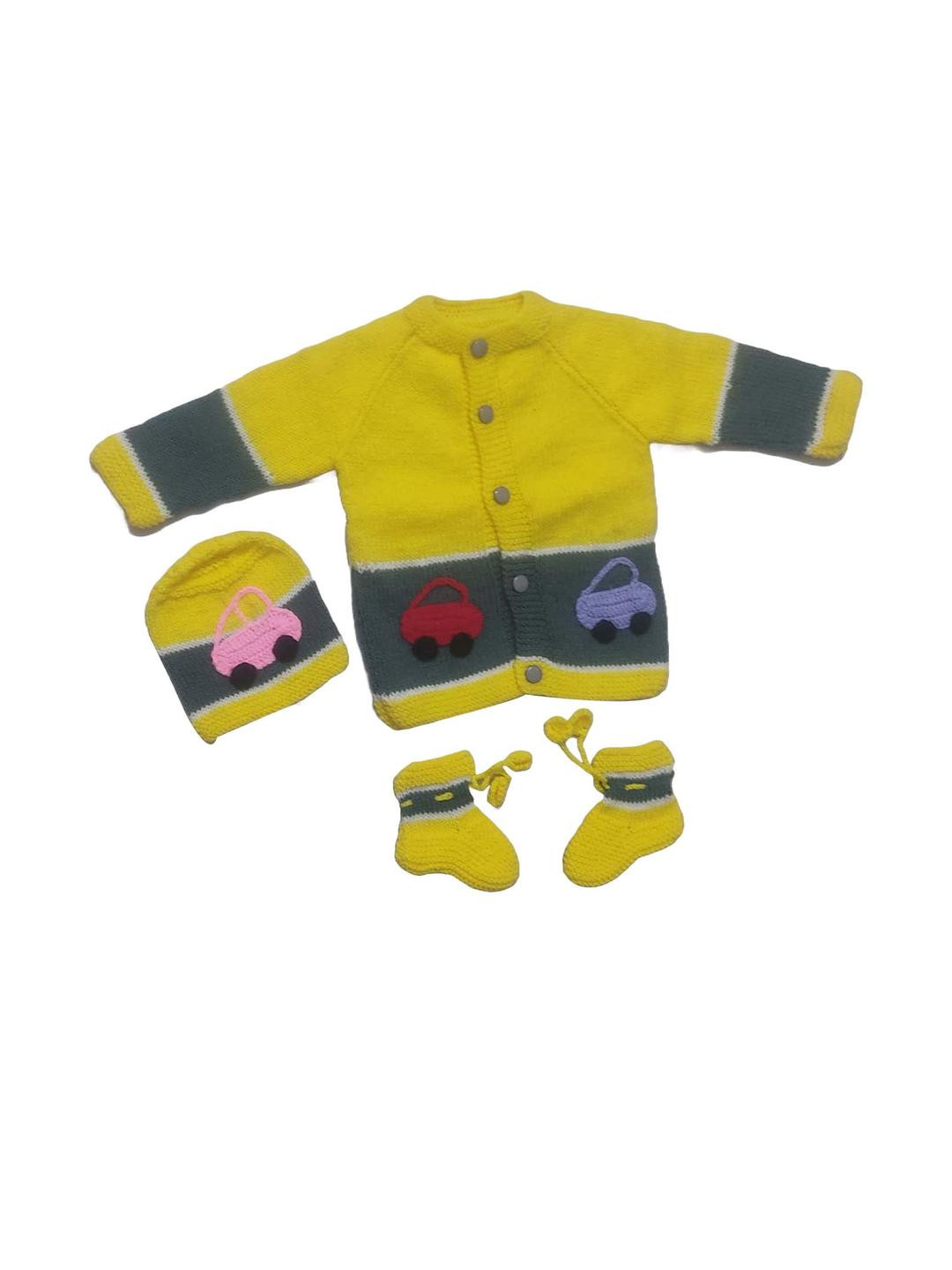 Cute Collection Kids Colourblocked Printed Woollen Cardigan