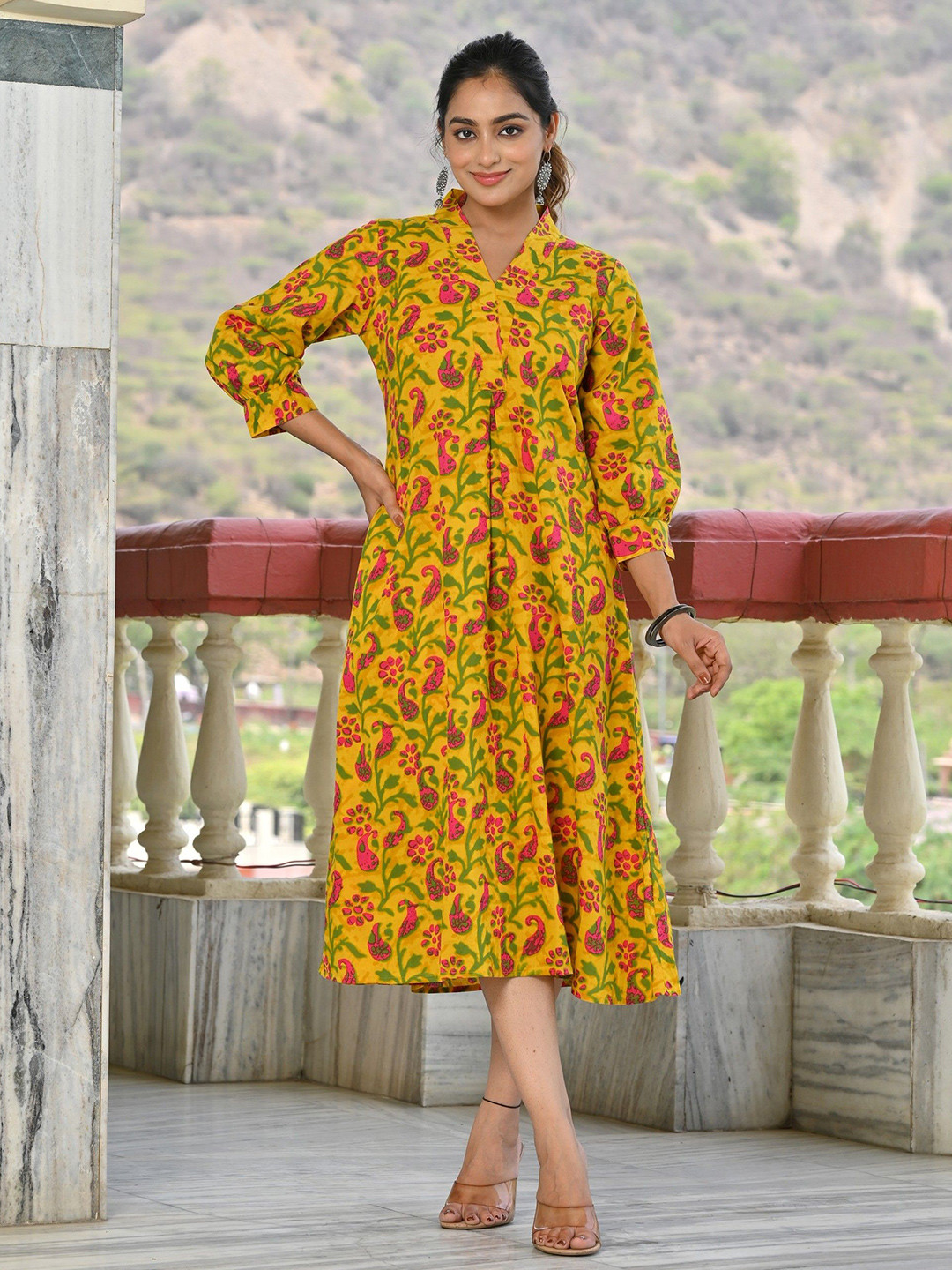 Chaukas Print A-Line Midi Dress