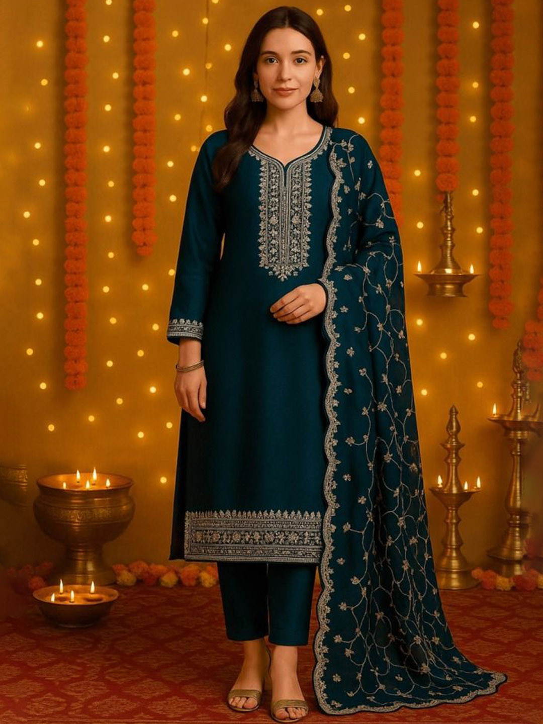 MISS CLOTHING Women Embroidered Regular Aari Work Kurta with Trousers & Dupatta