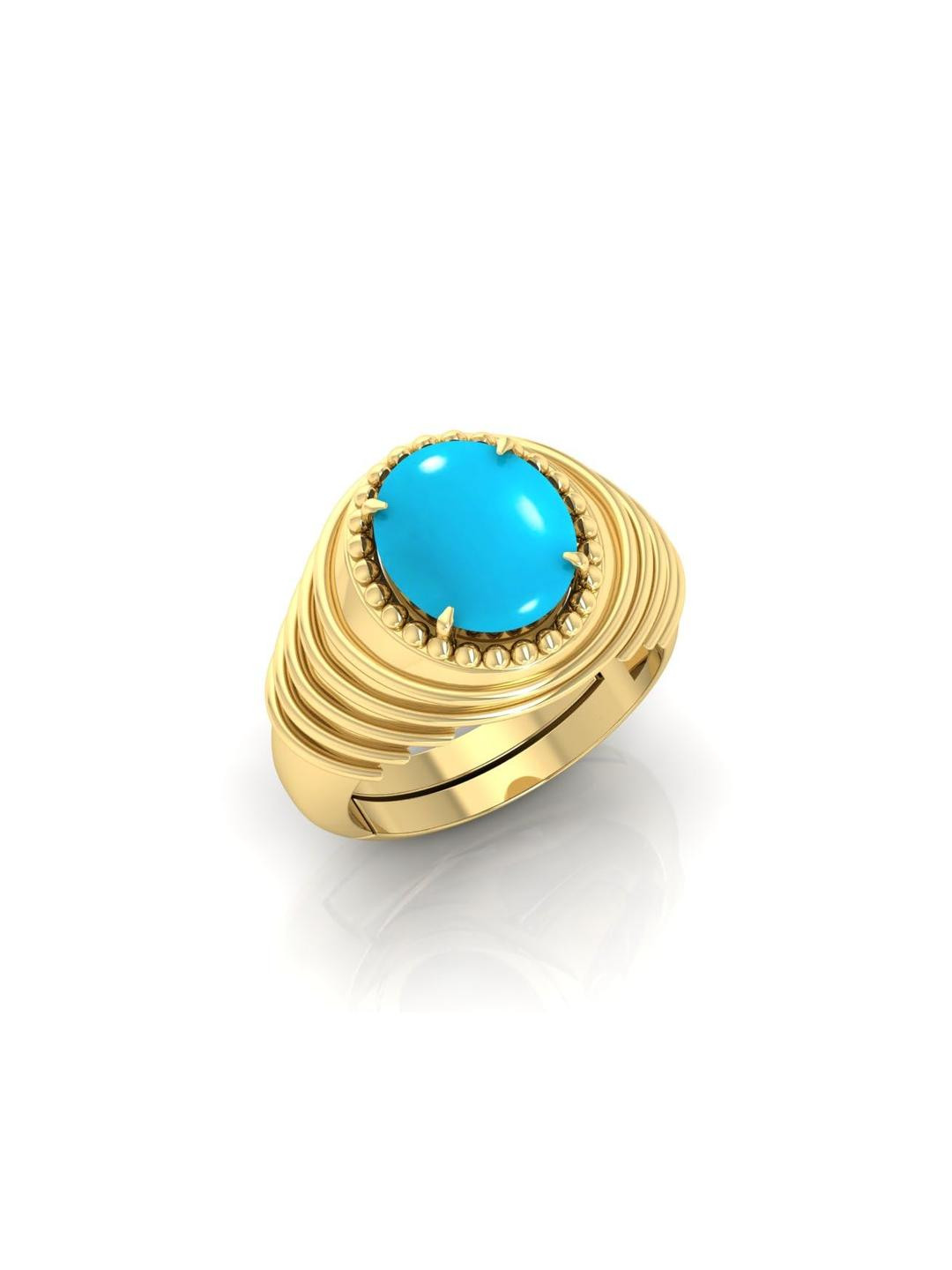 9.25 Ratti Turquoise Stone Original Certified Firoja Gemstone Gold Plated | Adjustable Ring