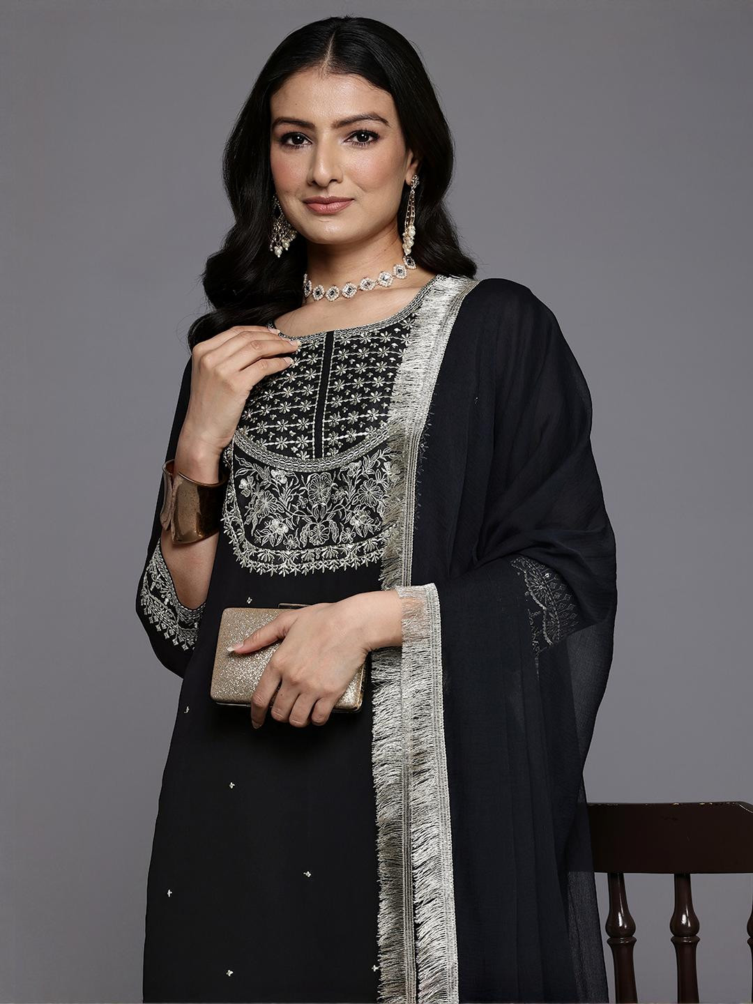 KSUT Black Silk Georgette Kurta Sets