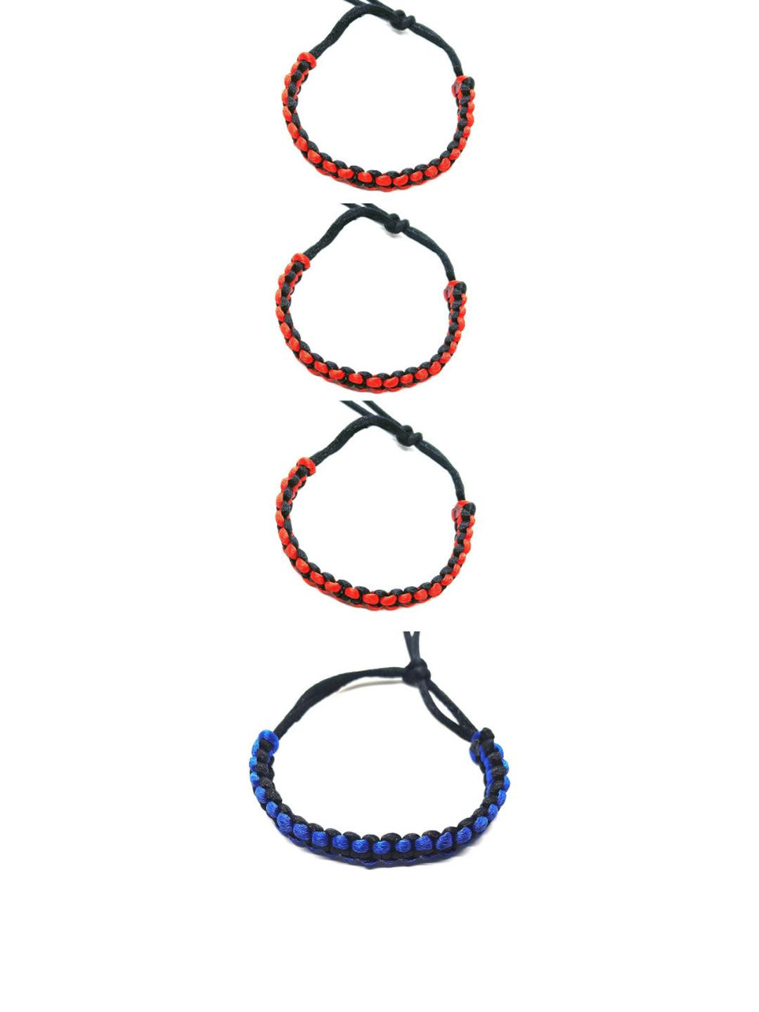 Dynamic Retail Global Women Pack Of 4 Blue & Red Beaded Drawstring Bracelets